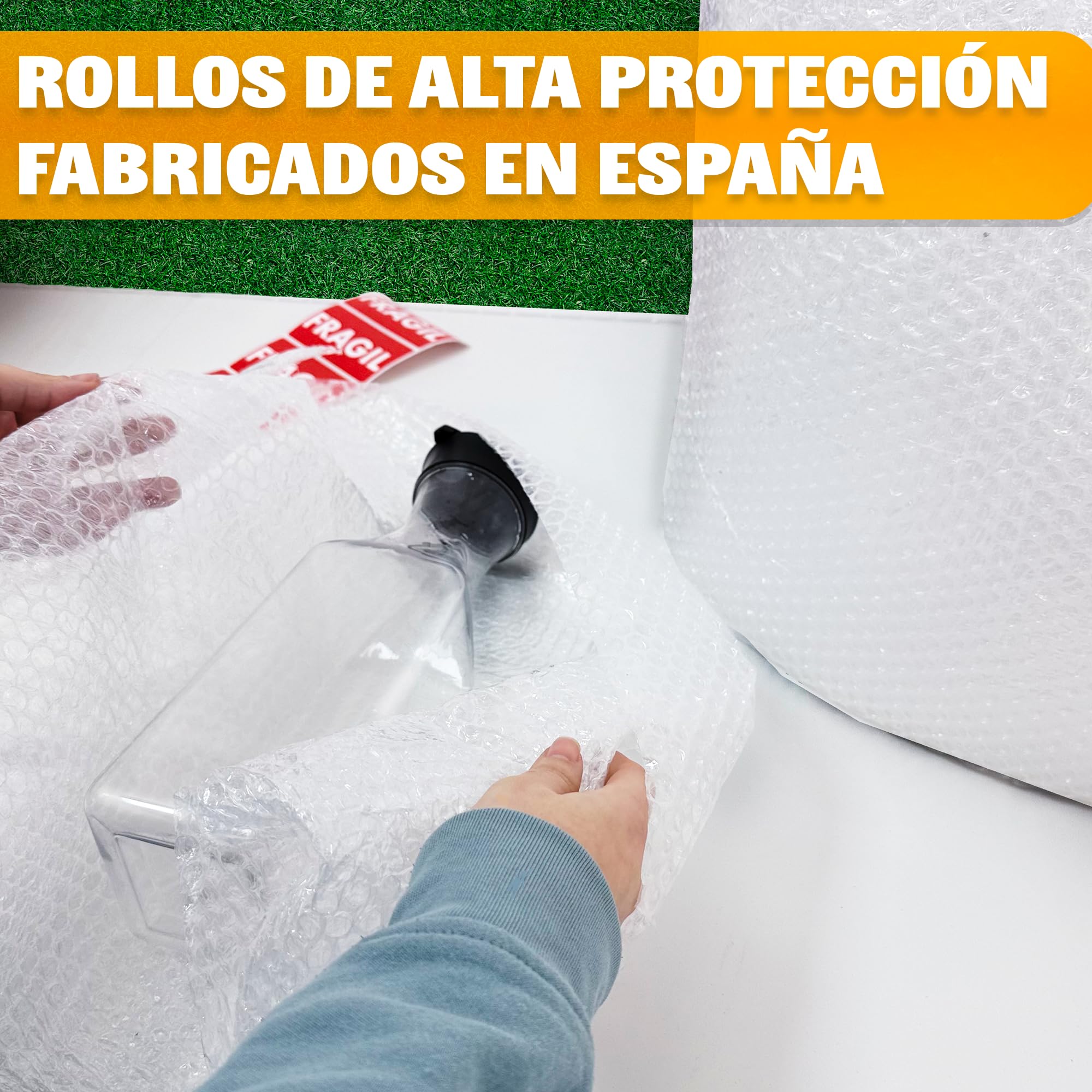 Rollo Burbuja Embalaje 100 cm x 100 m con Cutter y Pegatinas de Fragil – Papel Burbuja para Mudanzas y Envíos – Plástico de Burbujas Protector Antigolpes – Embalaje Profesional Reutilizable