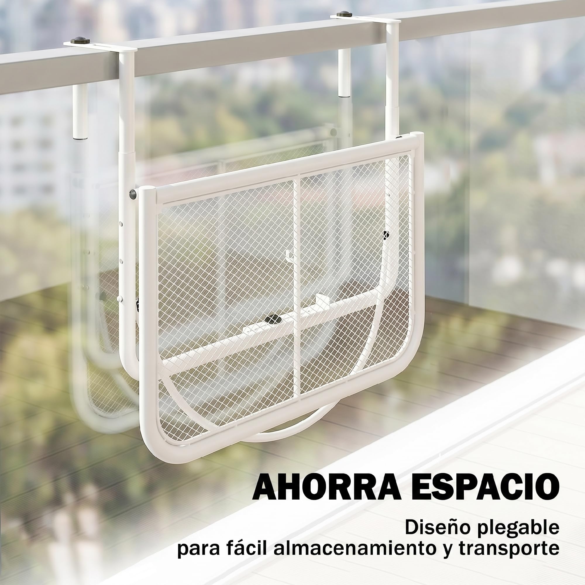 Outsunny Table Suspendue réglable pour Rampe de Balcon, Rectangle, Blanc