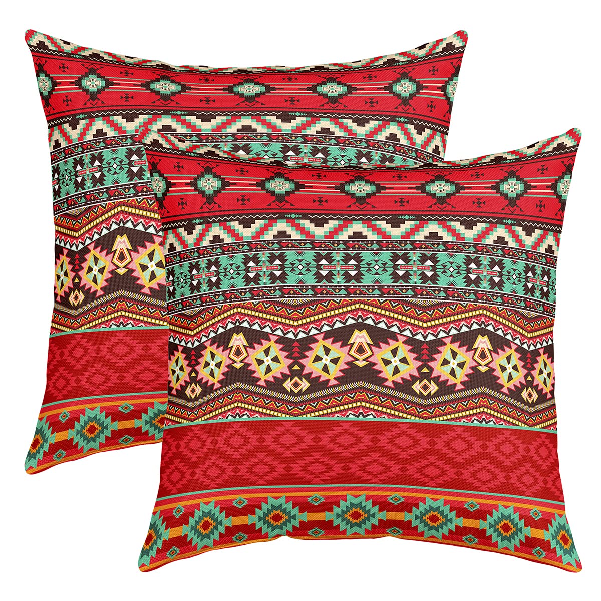 Boho Kissenbezüge 50x50 Geometrische Bohème Wurfkissenbezüge Südwestliche Native American Tribal Kissenbezüge Hippie Exotische Dekorative Kissenbezüge for Zuhause Büro Sofa Couch Rot Grün Orange