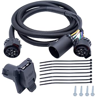 MOCW 7-Foot 7-Pin Vehicle Trailer Wiring Harness Extension Truck Bed Extension for 5th Wheel and Gooseneck Trailers for Chevrolet, Dodge, Ford, GMC,Nissan, Ram Toyota