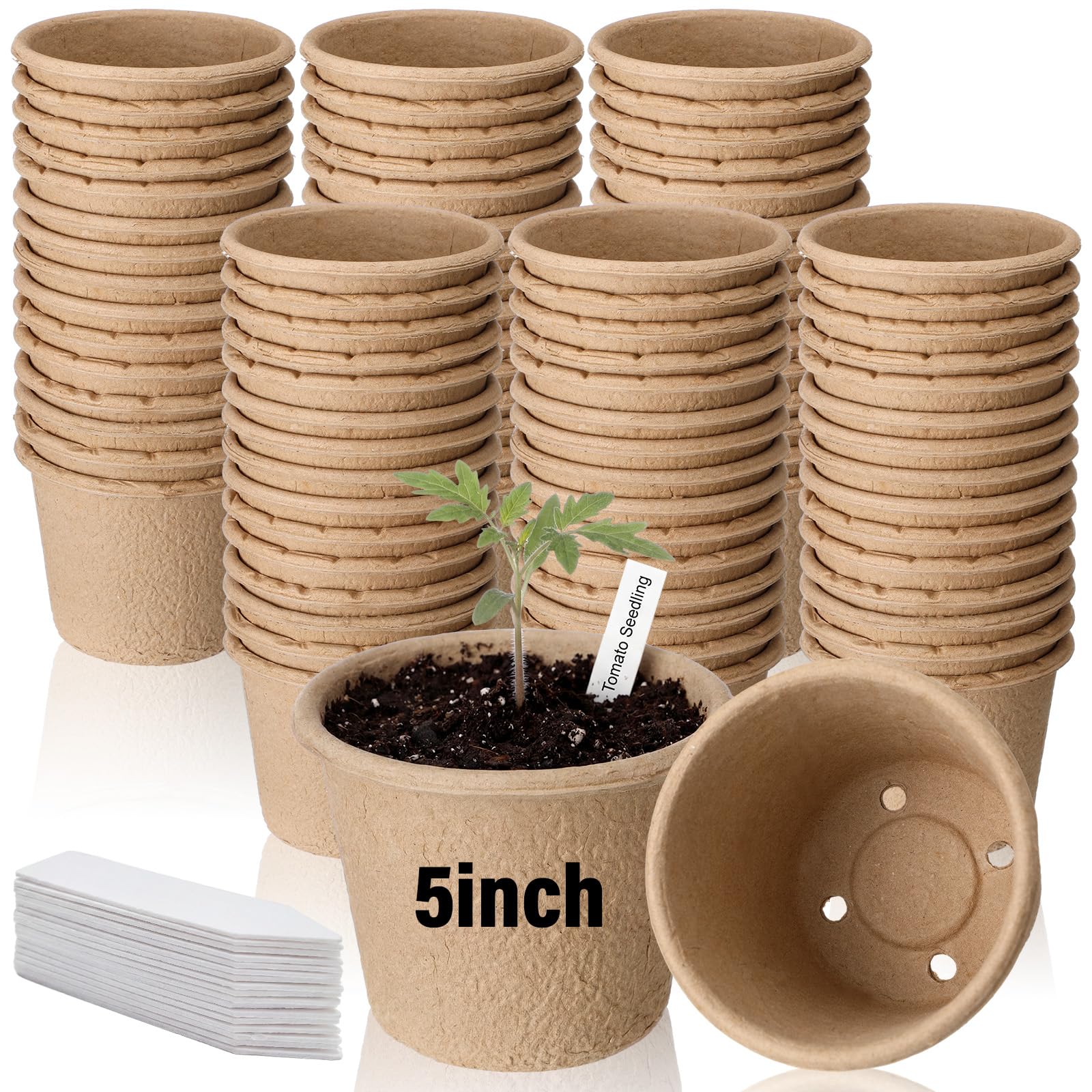90 Packungen 12,7 cm große, biologisch abbaubare Saatgut-Startertöpfe, Bio-Pflanztöpfe, Torf-Anzuchttöpfe mit Drainage und Etiketten, Gartenpflanze, Kindergarten, Samen-Startschalen für