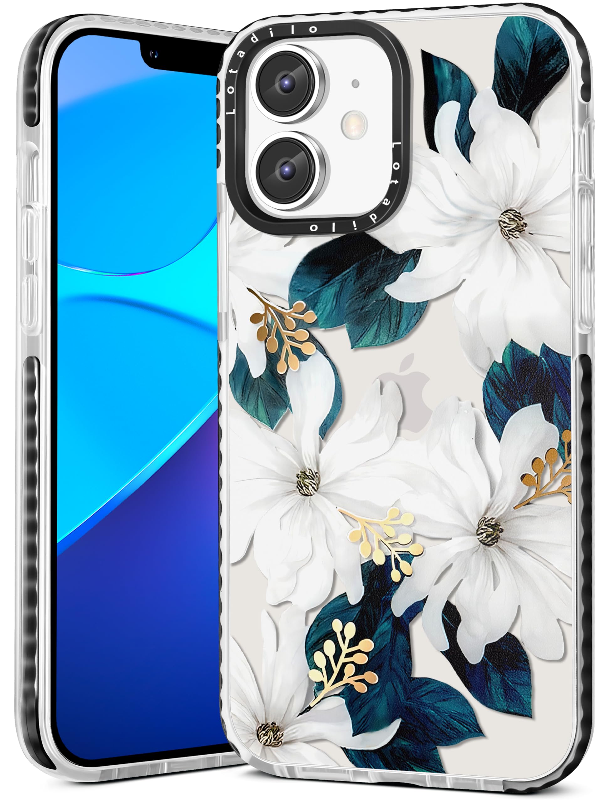 Lotadilo Cute Case for iPhone 12 Mini - for Women Girls Kawaii Funny Design Fun Aesthetic Blue Flower Fashion Girly for Teens Pattern TPU Bumper Phone