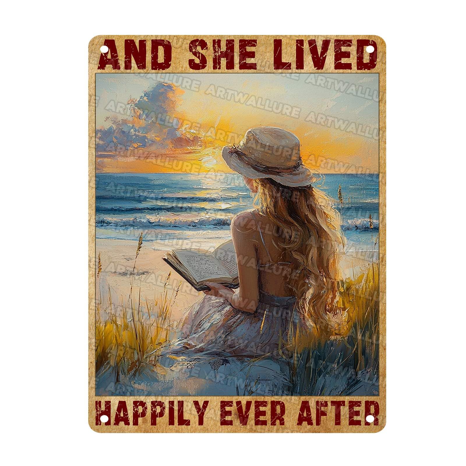 And She Lived Happily Ever After Metal Tin Plaque Wall Art Vintage Decor For Study Room Quote Sign Rustic Office Library 12x16Inch