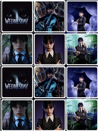 Miniatura 1 de Adhesivos para el miércoles de la familia Addams calcomanías cuadradas grandes de 25 pulgadas para colocar en bolsas de recuerdos de fiesta tarjetas