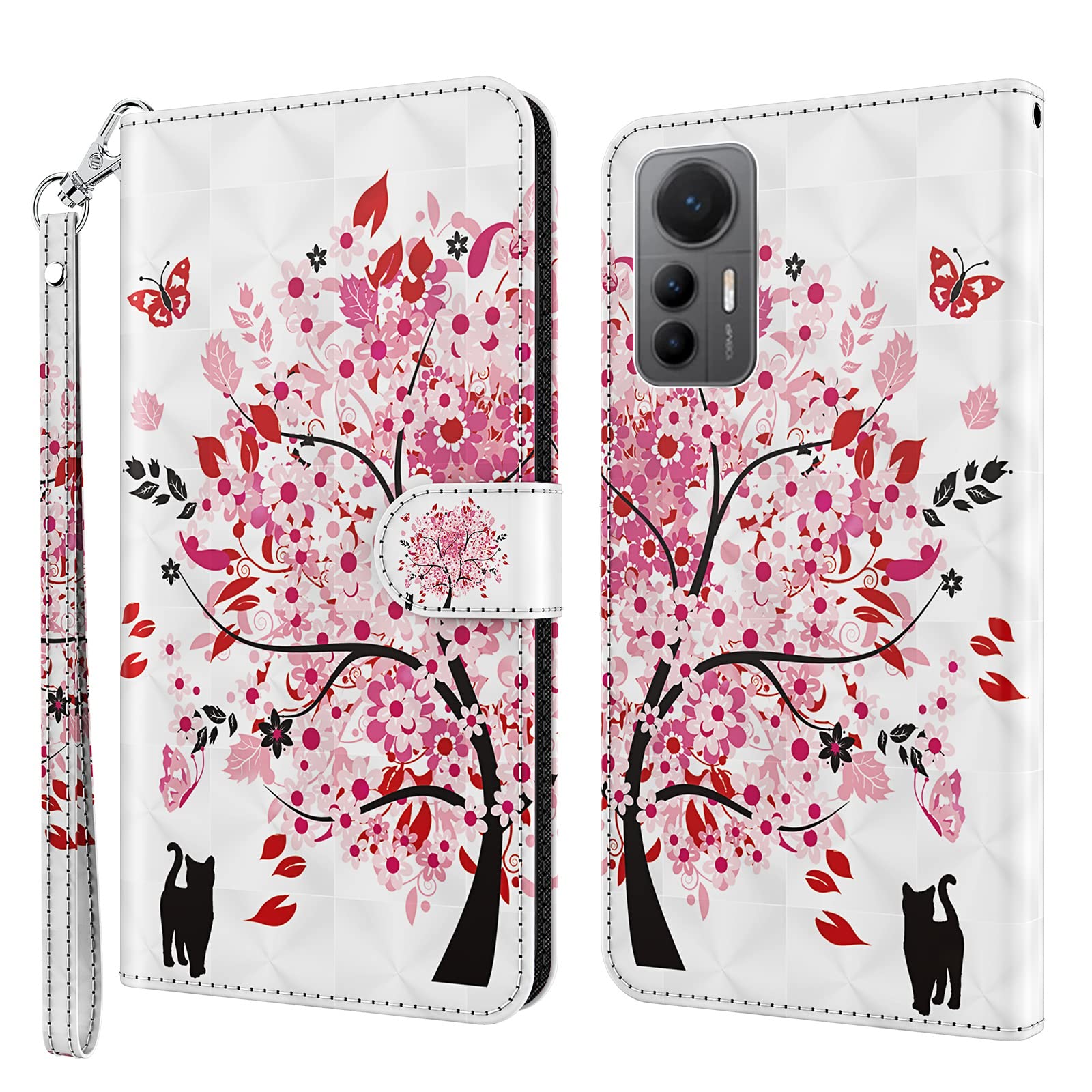 Custodia Portafoglio Con Fiori Per Xiaomi 12 Lite, Pelle PU Con Slot E Supporto Magnetico - Cover A Libro Con Disegno 3D Brillante - 3