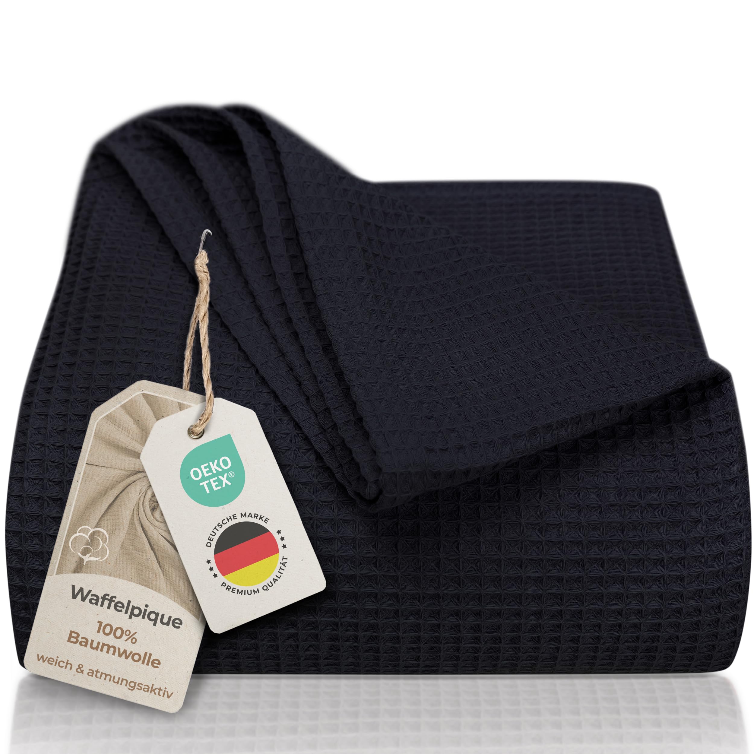 LAYNENBURG Manta para Sofá Verano 150 x 200 cm - Waffle Pique 100% Algodón - cocha Ligera de Verano - Manta de algodón como Manta de Cama, de sofá - Manta de sofá aireada (Negro) OEKO-TEX STANDARD 100