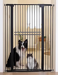 No Pawblems 55" Extra Tall Pet Gate for Cat/Dog, 29-40" Wide Auto Close Tall Dog Gate for Doorways/Hallways, 1.37" Ultra Narrow Spacing, NO Drilling Pressure Mounted, Black