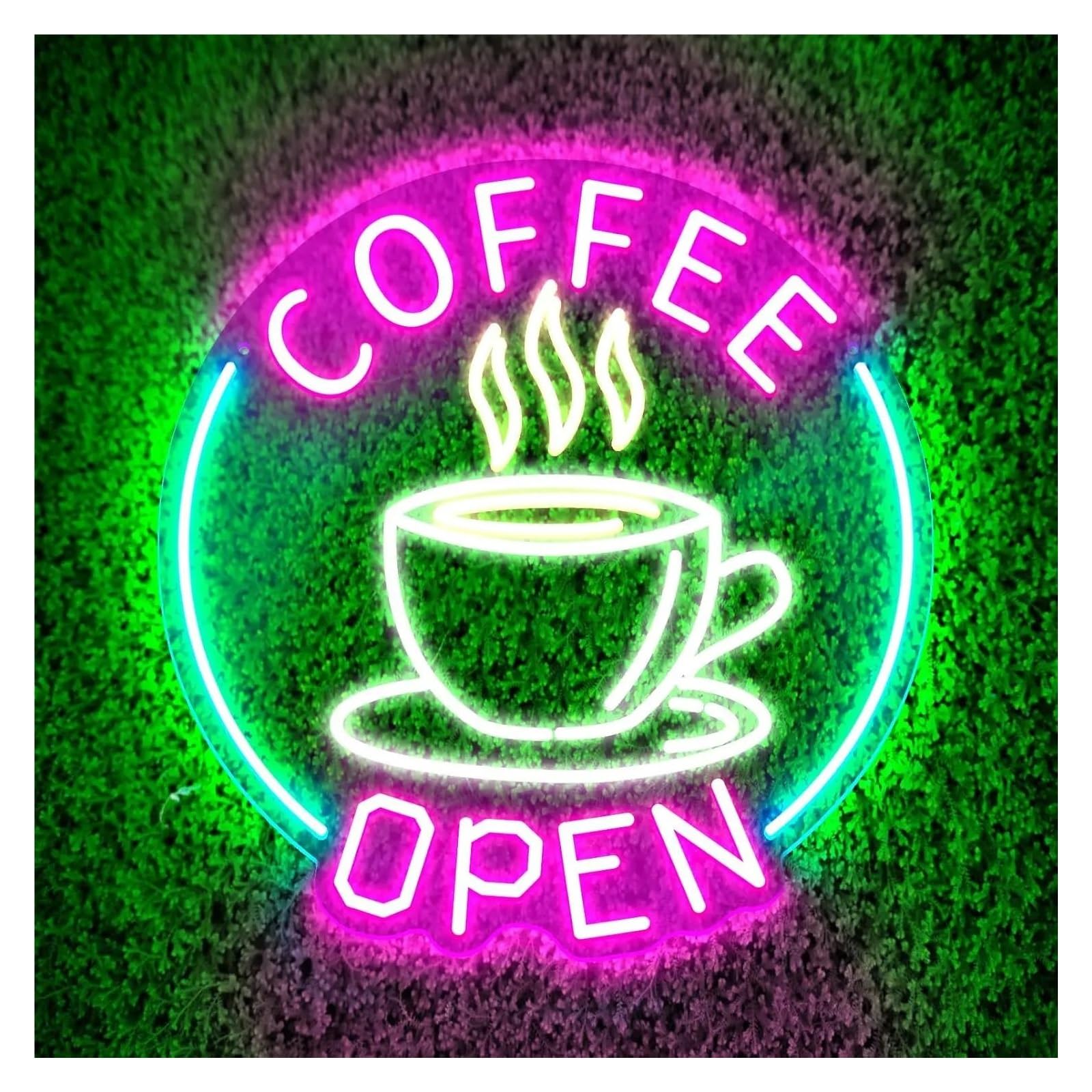 LEMST Signs Lamp Coffee Open Neon Sign Cafe LED Light for Milk Tea Shop Business Bar Restaurant Store Dessert Party Wall Decor Illuminated 36.5cmx35cm