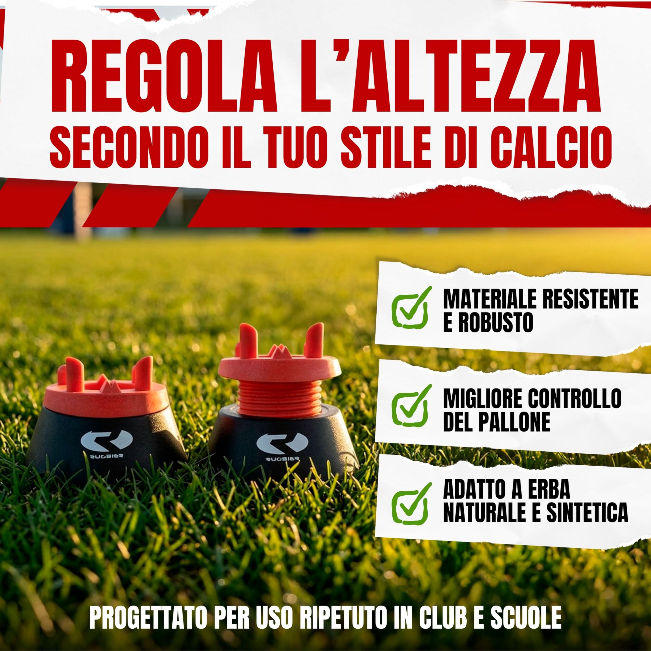 Tee da Rugby Regolabile Professionale Rosso/Nero – Supporto Calci Altezza Regolabile per Allenamento e Partita