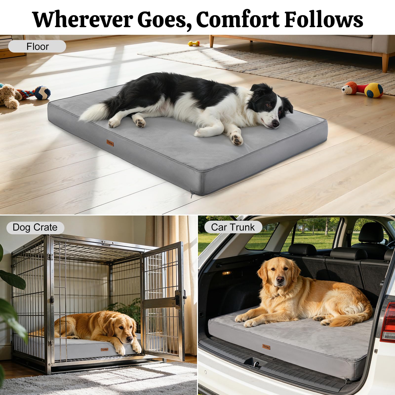 Cama Ortopédica para Perro 112x81cm, Colchón Grande Impermeable para Mascotas, Cama con Funda Suave Extraíble y Lavable, Espuma Tipo Huevo, Base Antideslizante para Perros Grandes, Gris