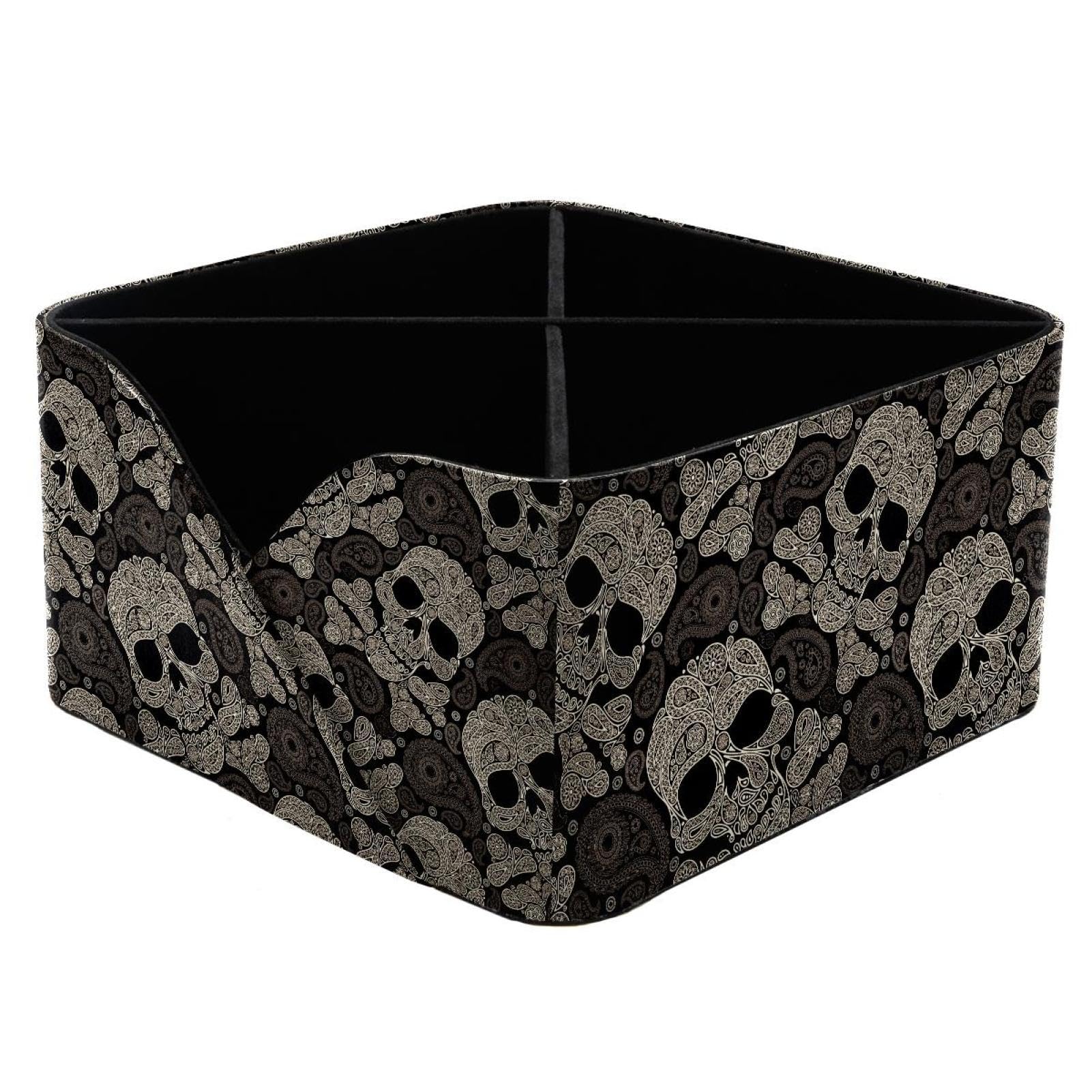 KengjuTesu Cross Bones Skull Pattern Desktop Organizer Pen Holder, Rectangular Pencil Cup for Office, Study and Makeup Stations