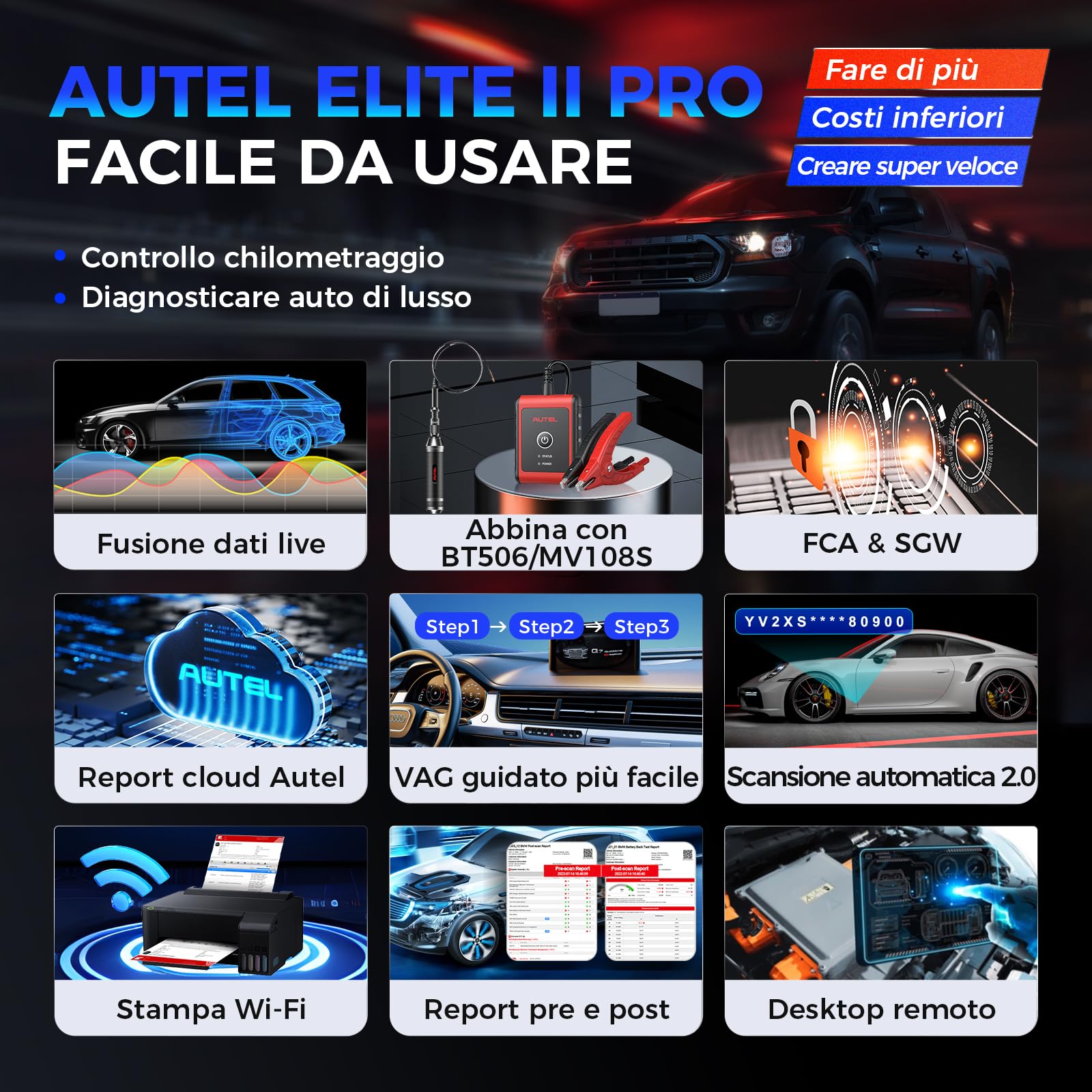 Autel MaxiSYS Elite II PRO OBD2 Auto Diagnostica: 2 Anni Aggiornamento[€2590] Diagnosi Auto Professionale, J2534 Programmazione e Codifica, Su di MS908S Pro II, 40+ Servizio, 3K+ Test Attivi, FCA SGW