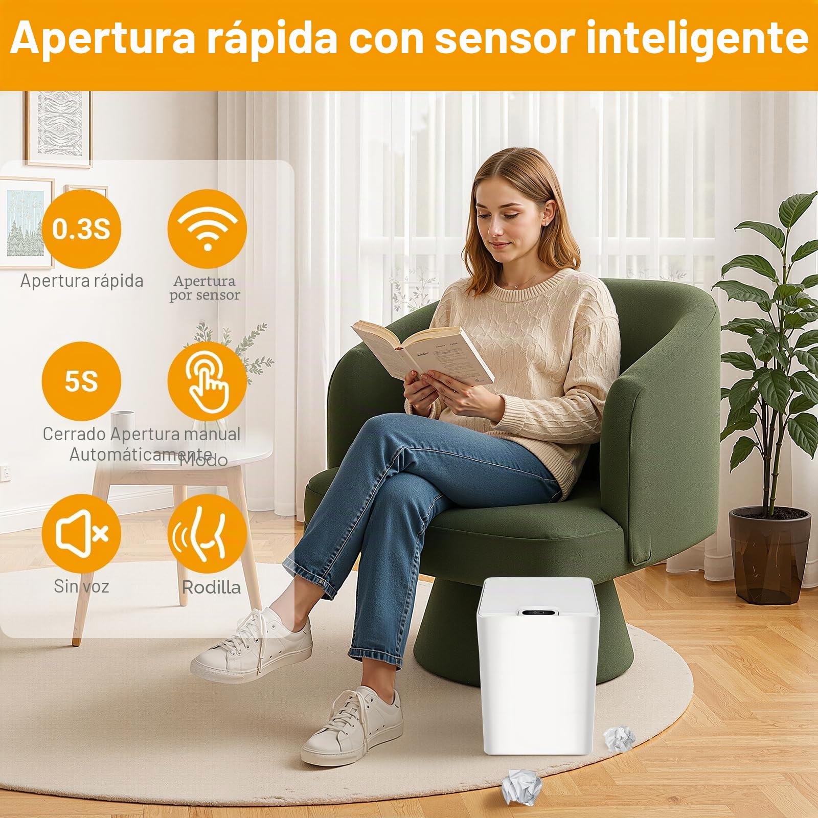 15L Papelera Inteligente con Sensor Recargable Cubo Automático,Papelera de baño con Sensor Inteligente,IPX5 impermeable para Cocina Salón y Baño Contenedor Doméstico Silencioso