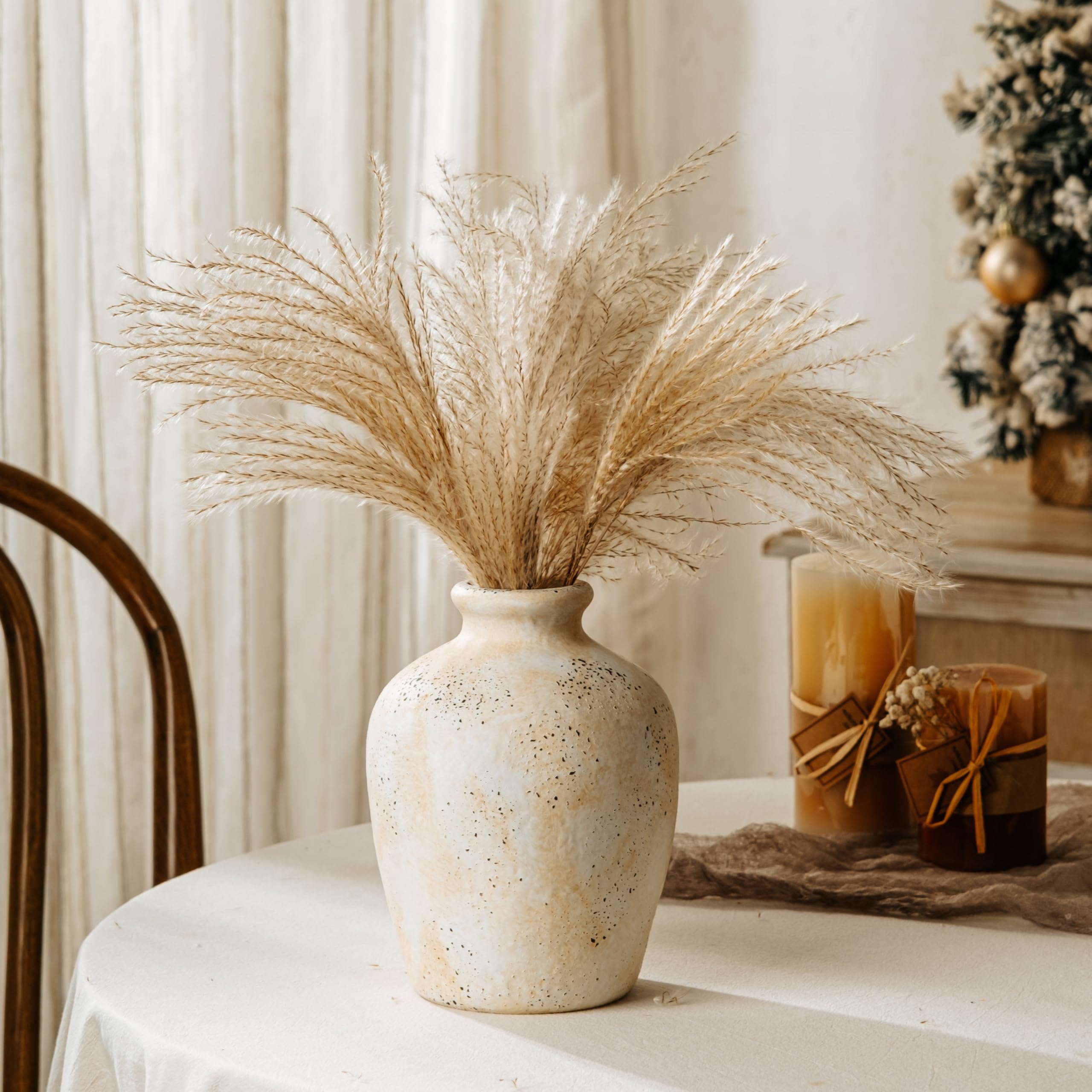 Jersinwei Ceramic White Vase for Decor - 8Inch Rustic Vases - Farmhouse Vases for Dried & fresh Flowers, Vintage Home Decor Accessories Living Room Bedroom, Decorative Aesthetic Room Decor Ornaments
