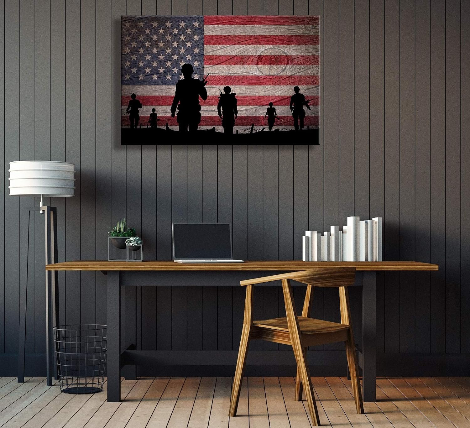 American Flag Wall Art Canvas Prints, USA US Military Soldiers Army Wall Decor USA Patriotic Concept Flag Poster, Vintage American Painting Canvas US Flag Picture HD Print Artwork Framed Ready to Hang