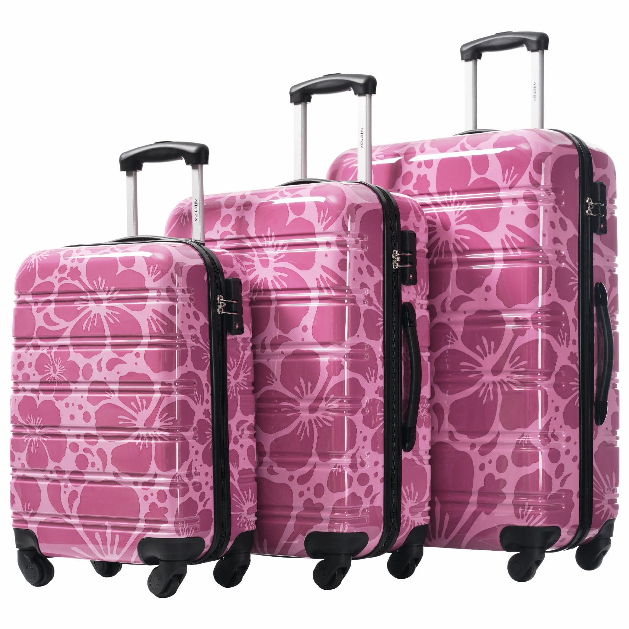 Merax Suitcase Set, Hardshell Luggage Sets 3 Piece with Spinner Wheels, Durable Printing Suitcase with TSA Lock Lightweight 20" 24" 28",Purple Pink