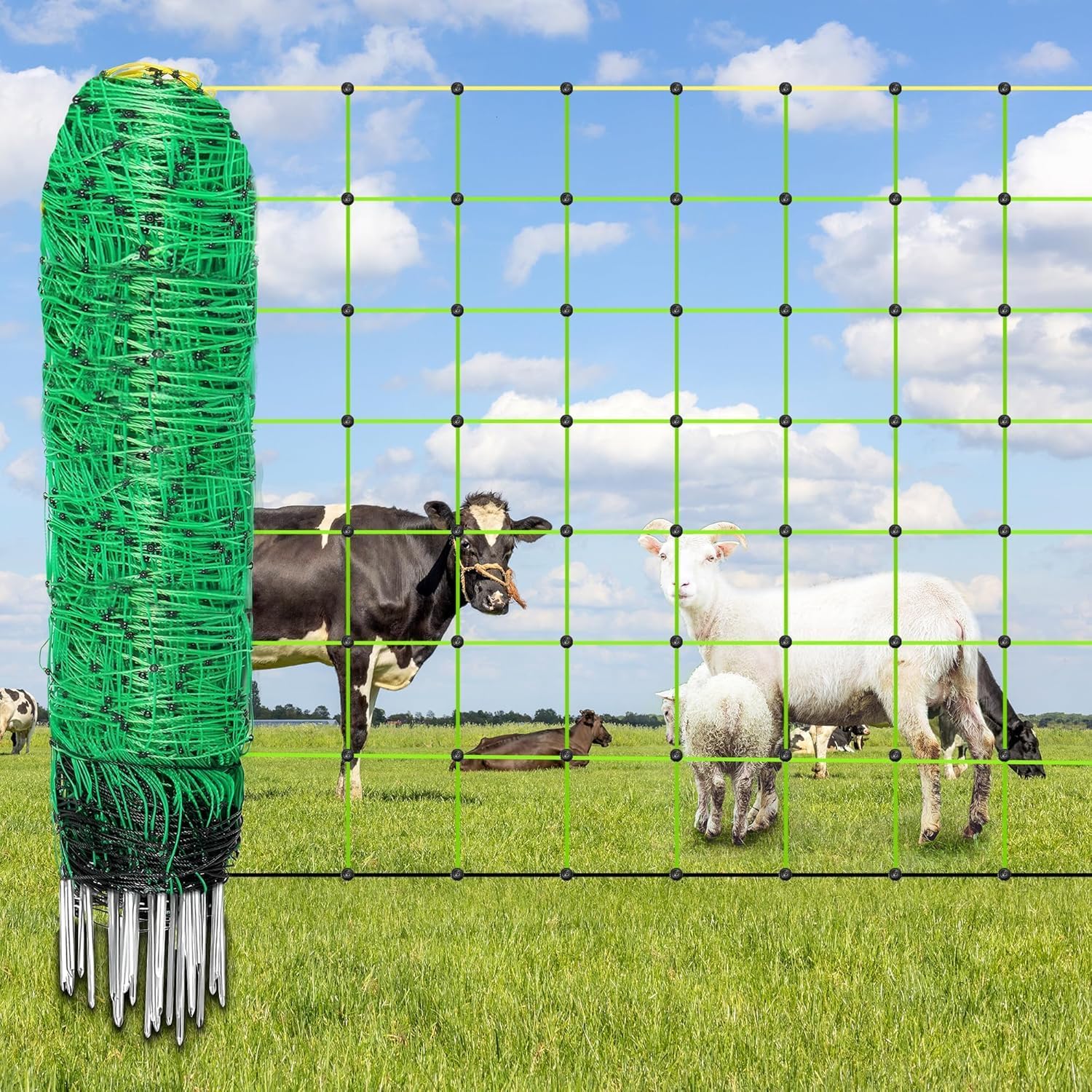 decofy electric fence netting 42.5" x 164' electric netting fence pe portable electric netting with 14 posts double spiked for sheep, goats, lambs, deers in yard, farms and ranches animals protection (used)