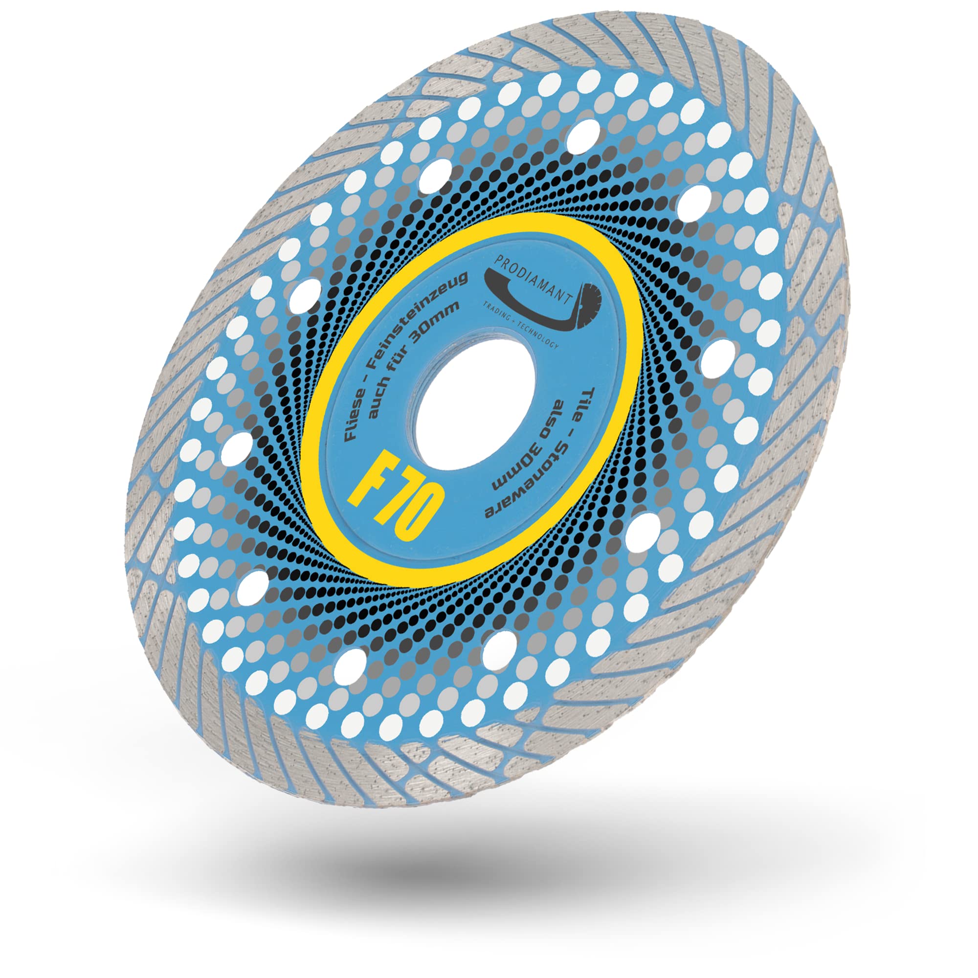PRODIAMANT Disco Diamantato Professionale F70 125 mm x 22,23 mm - Gres porcellanato, pannelli, piastrelle, taglio a secco fino a 30 mm, ideale per smerigliatrice angolare
