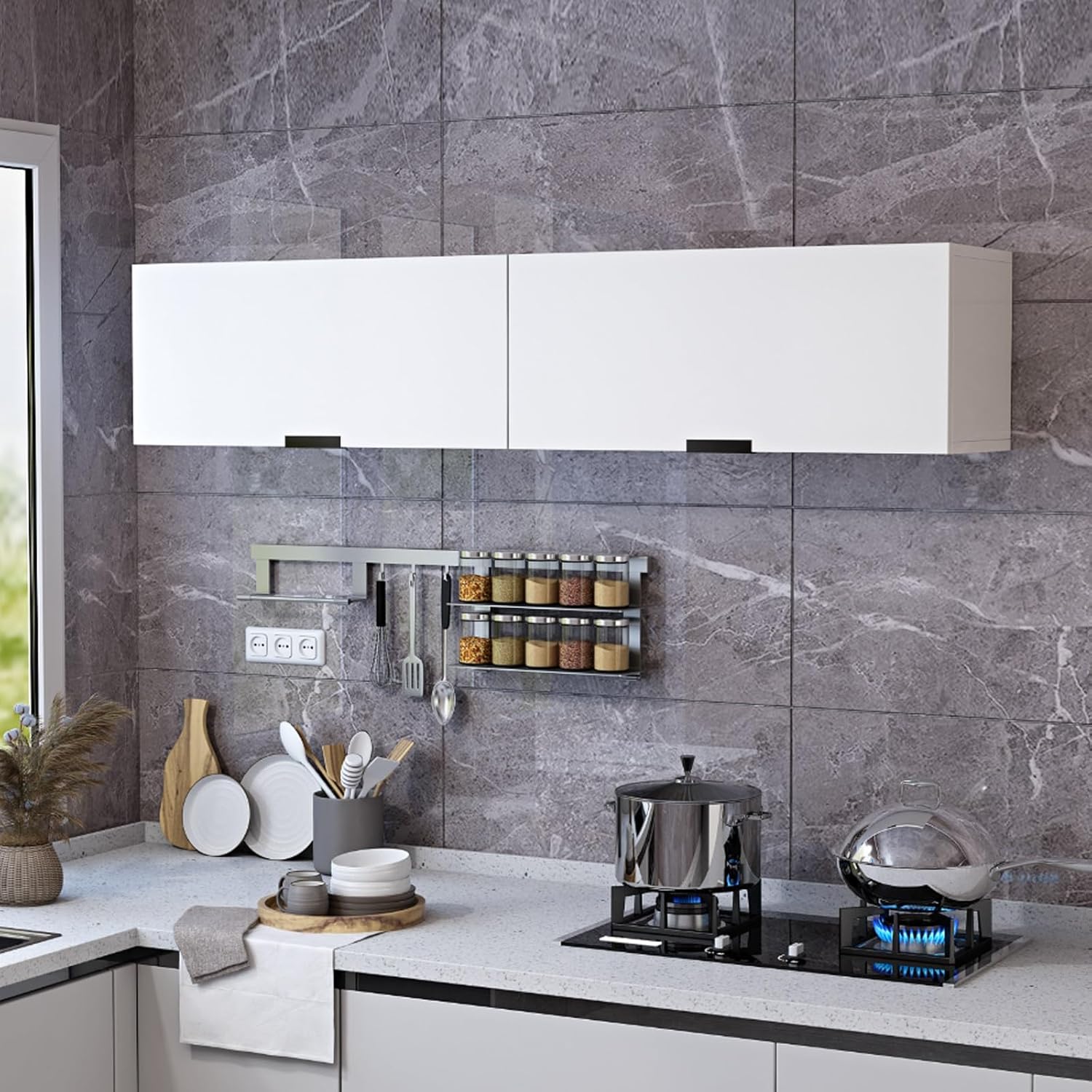 Wall Cabinet with Doors, Kitchen Wall Cabinets Storage, Wall Mounted Kitchen Cabinets with Doors and Shelves, Bathroom Wall Cabinets with Doors, Wall Mount Cabinets for Kitchen Organizer,White-120*30