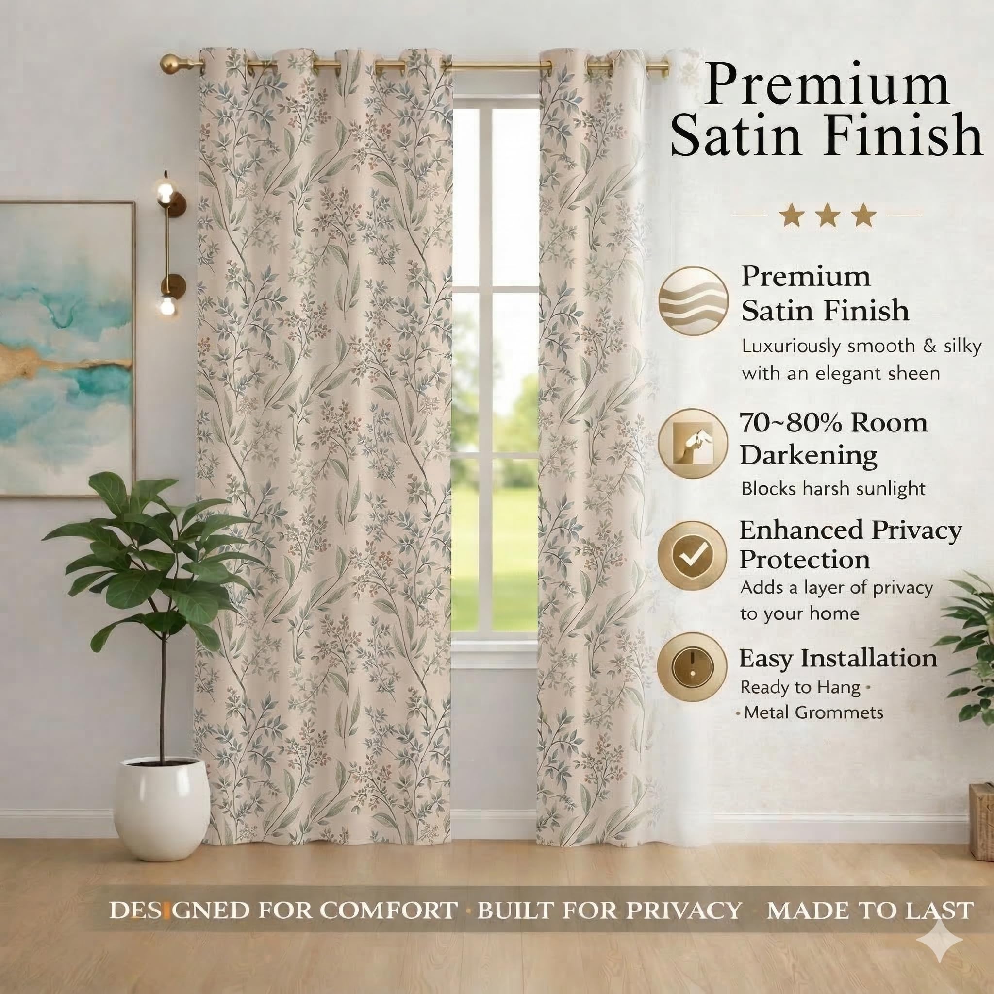 STITCHNEST Floréa Curtains - Room Darkening & Privacy -2