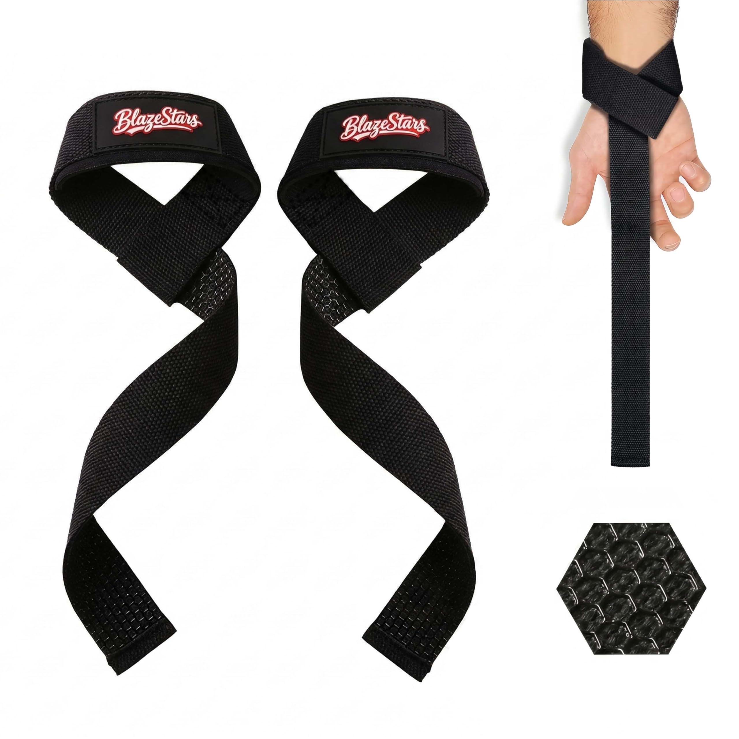 BlazeStars Gym Wrist Straps Anti-slip Silicone Weightlifting Straps Women Men for Deadlifts Strength Training Powerlifting