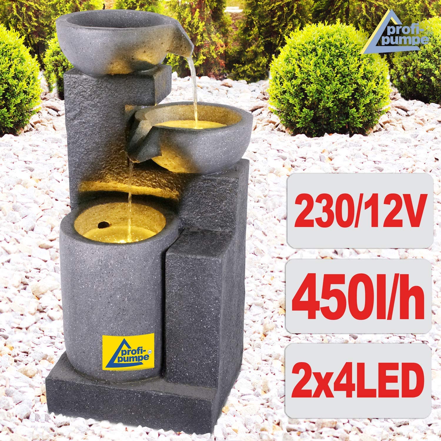 Fontana da giardino, fontana decorativa, fontana da interno, fontana, cascata, giochi d'acqua per giardino, laghetto da giardino (230V - fontana da giardino GRANITE CASKADE con luce LED)