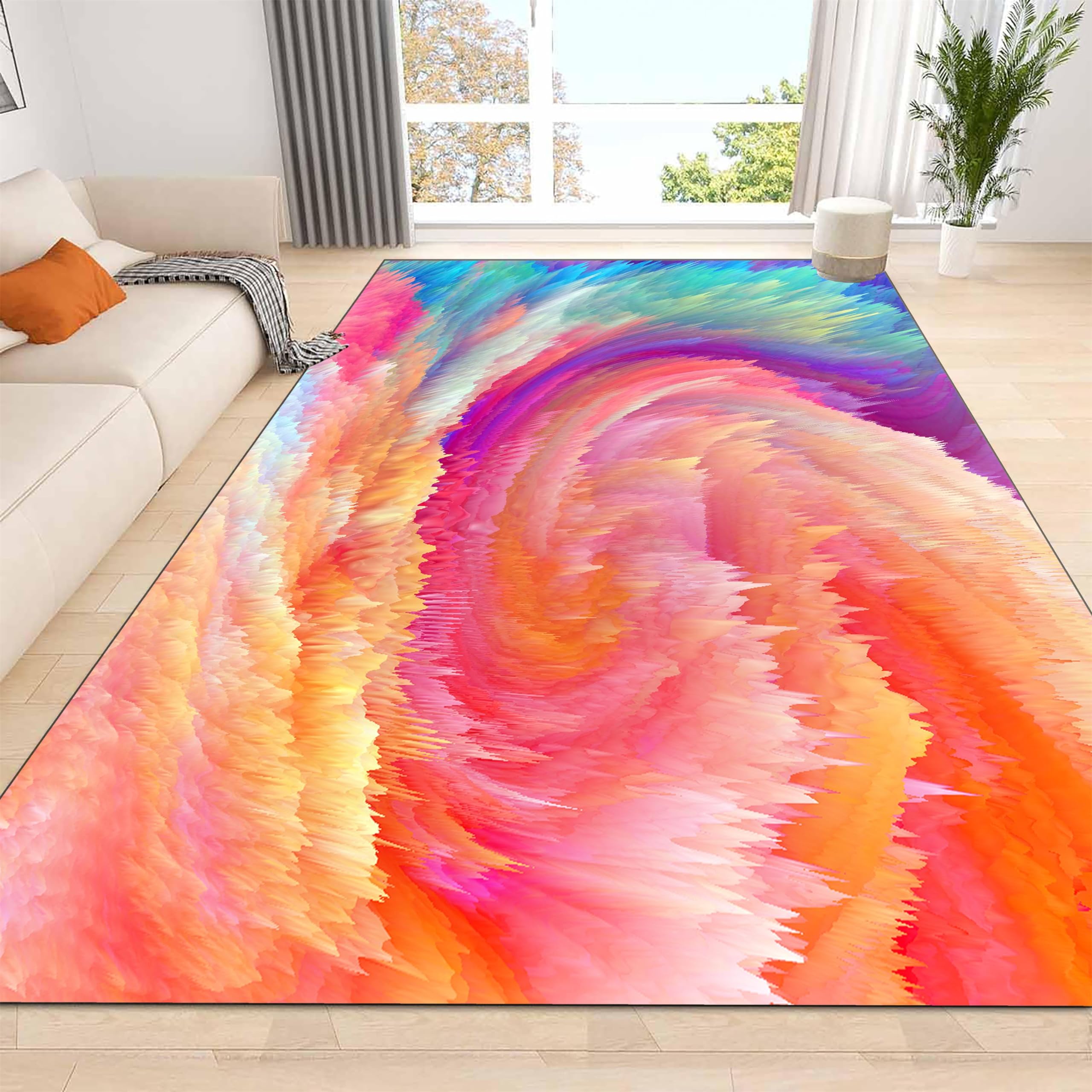 Rugsjwaizj Modern Abstract Washable Non-Slip Colorful Swirling Water Wave 2x5ft Area Rugs for Living Room, Bedroom, Dining Room, Kitchen, Office