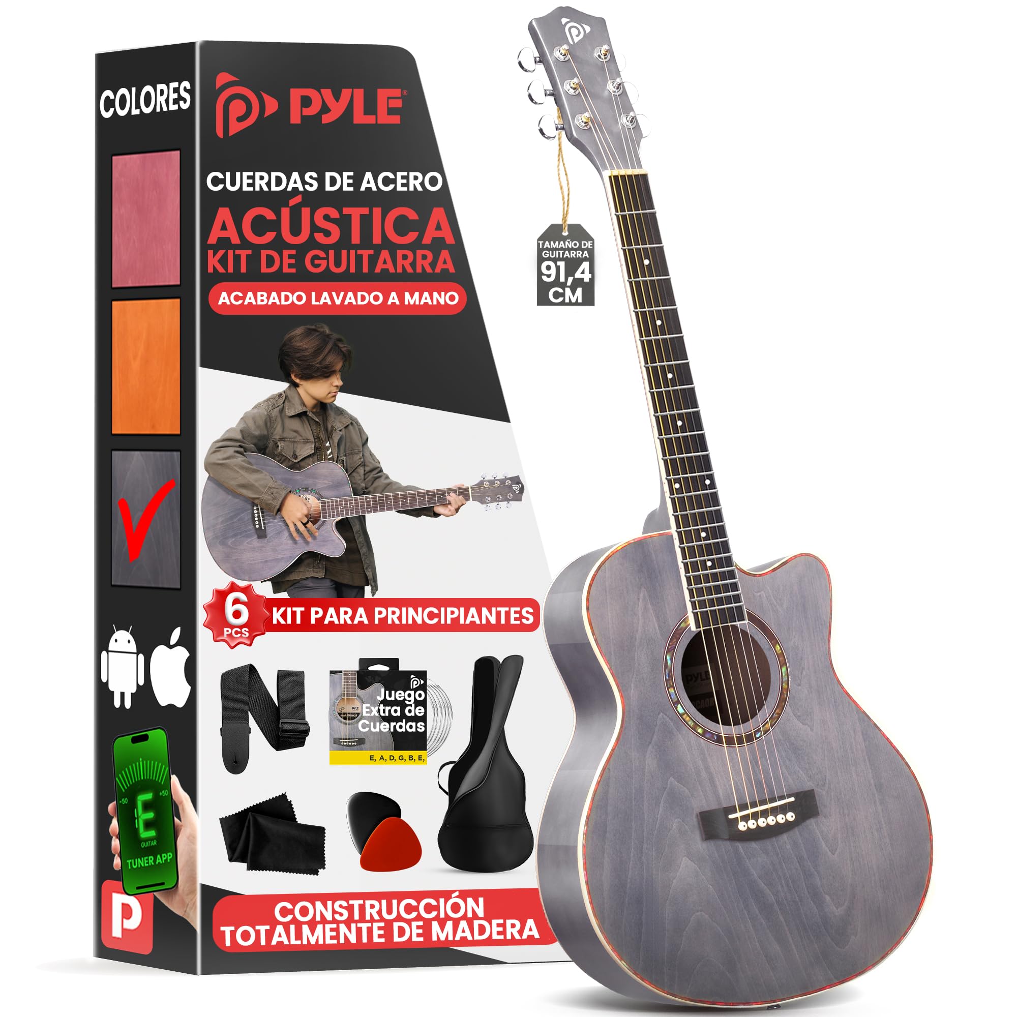 Pyle acoustic guitar, ¾, Principiantes, Adultos, 36", Cuerdas de acero