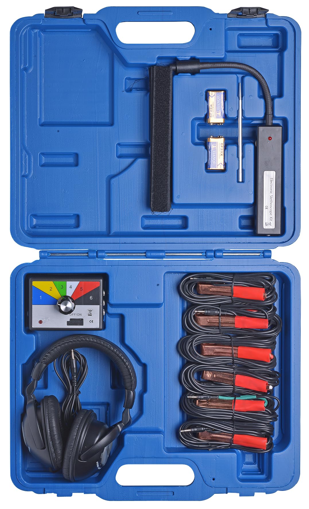 SW-Stahl S3531 Elektronisches Stethoskop - 21-tlg. Motor-Stethoskop Set | Diagnosegerät für Motor, Getriebe & Karosserie - Premium Qualität inkl. 6-Kanal Verteiler, Sensoren & Koffer