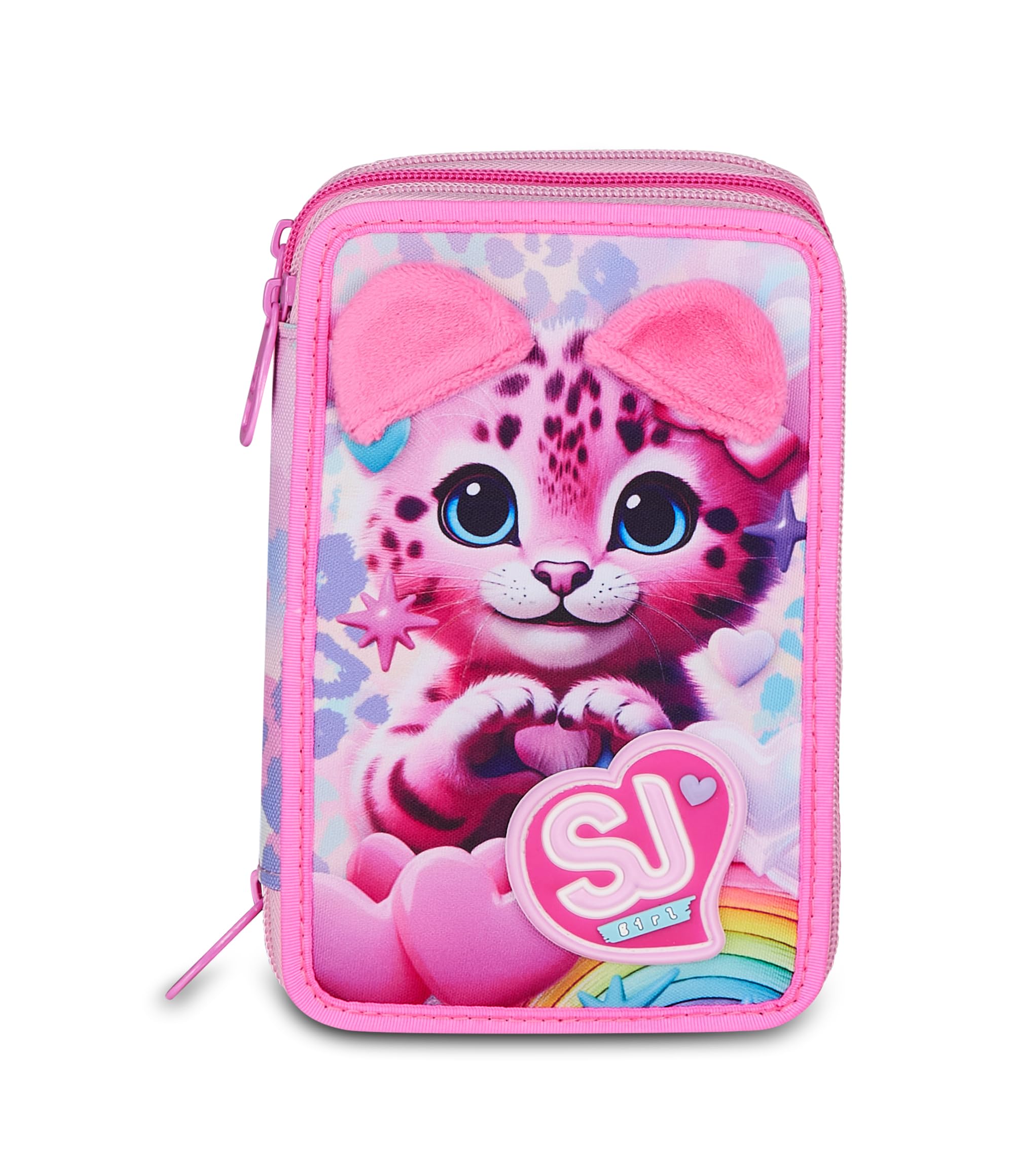 SJ GANG STYLE JAM GANG Astuccio Scuola 3 Zip HEART BUDDY GIRL, Rosa, Triplo Scomparto, 45 pezzi, Set cancelleria incluso, Pratica chiusura con zip, Scuola elementare, Bambina