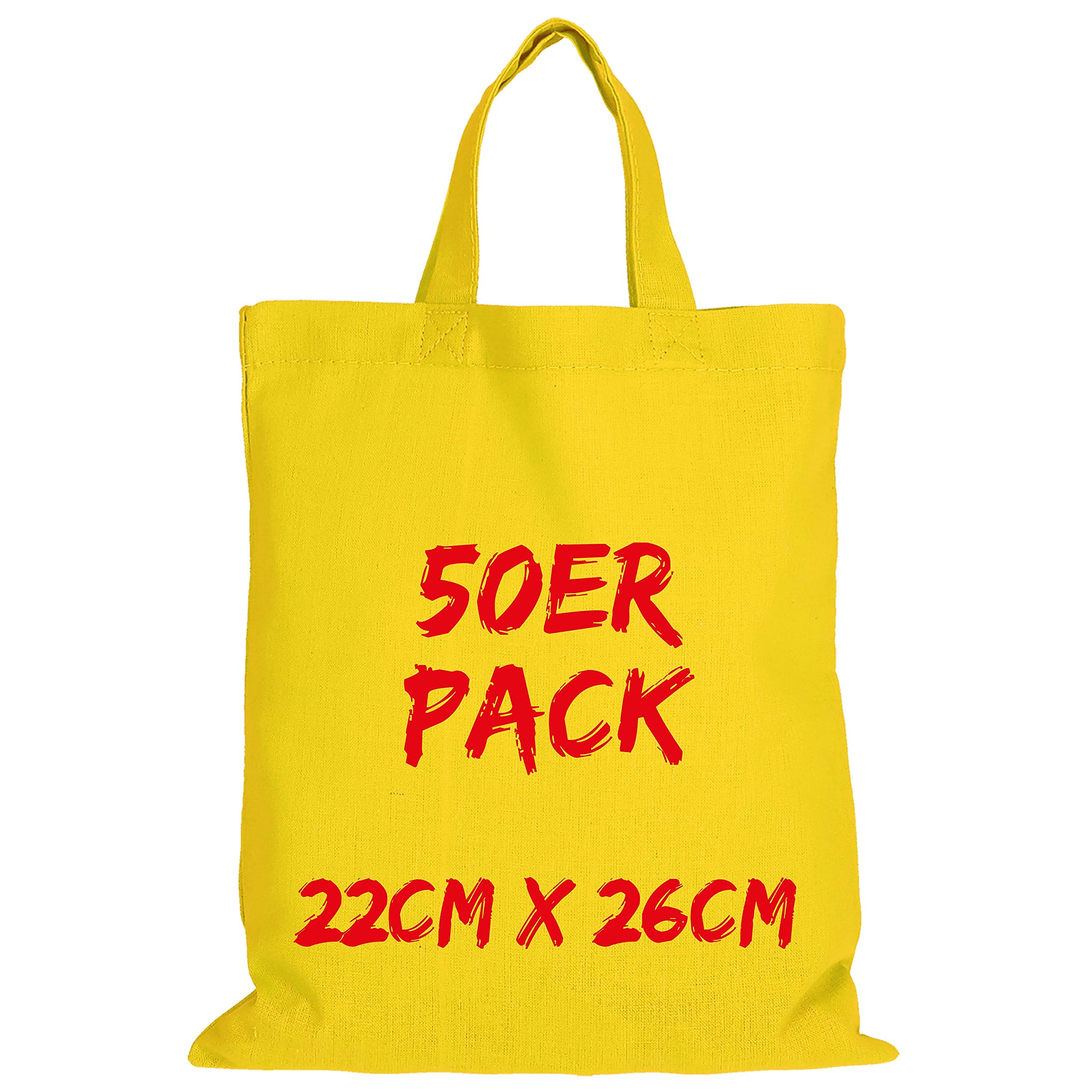 TEXXILLA Apothekertasche - 50er Pack | Gelb | mit Zwei kurzen Henkeln | 22x26cm | Jutebeutel | Einkaufstasche | unbedruckt
