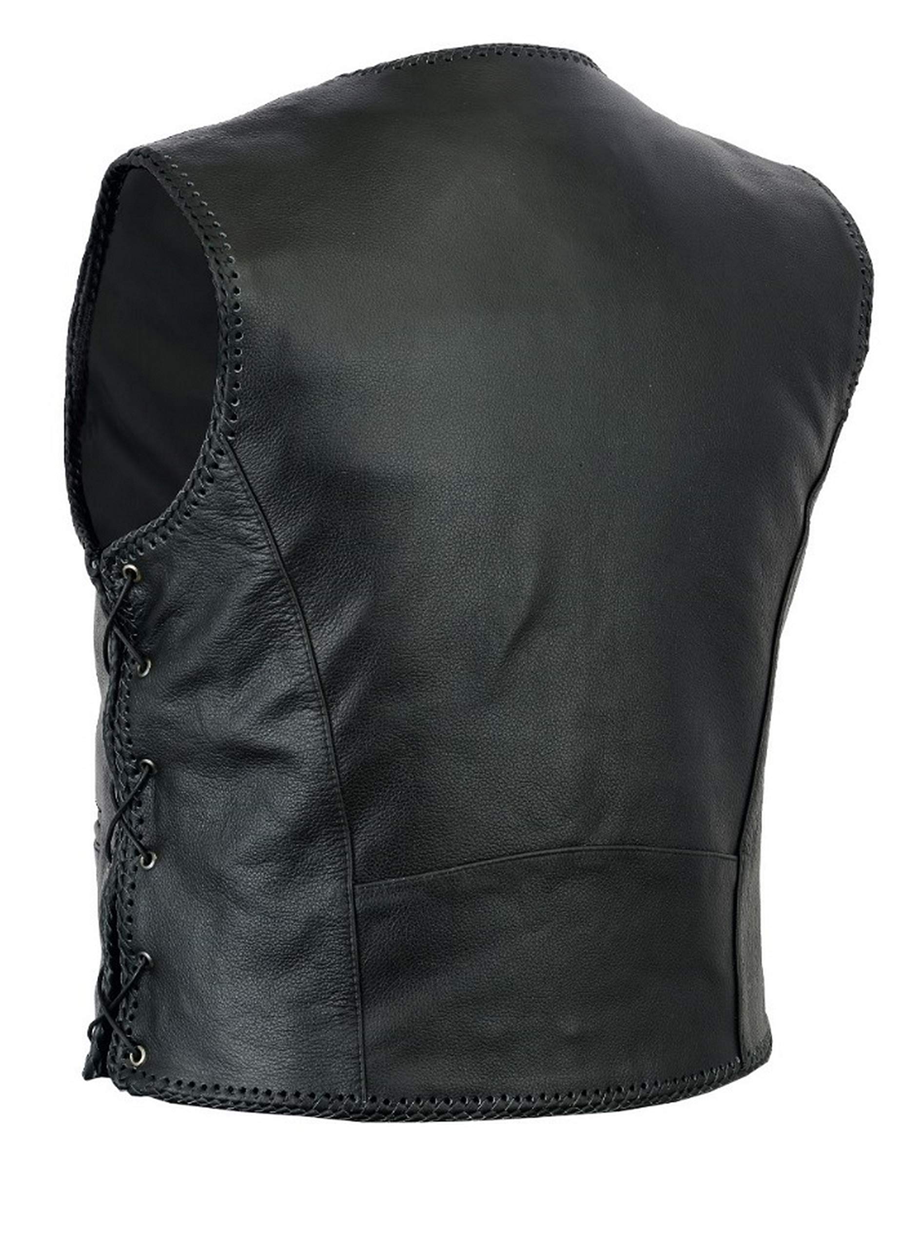 Motorrad leder weste herren - Chopper rocker lederweste mit biker angelhaken schnalle - Geschnürt Schwarz rindleder top-grain echtleder - Größe: 10XL