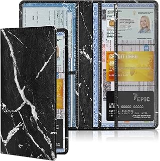 Accmor Car Registration and Insurance Holder, Leather Auto Card Document Organizer, Vehicle Glove Box Wallet Case with Magnetic Shut for Driver's License, Key Contact Information (Marble Black)