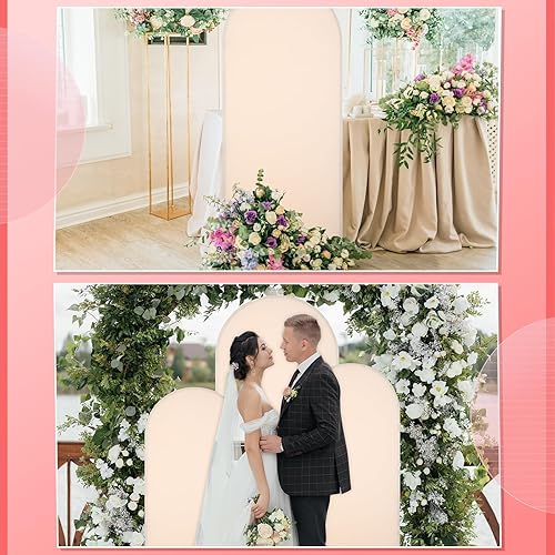 Miniatura 7 de Peryiter 4 fundas de telón de fondo de arco de elastano, beige, para decoración de cumpleaños de boda, 7.2 pies, 6 pies, 5 pies, 4 pies incluidos