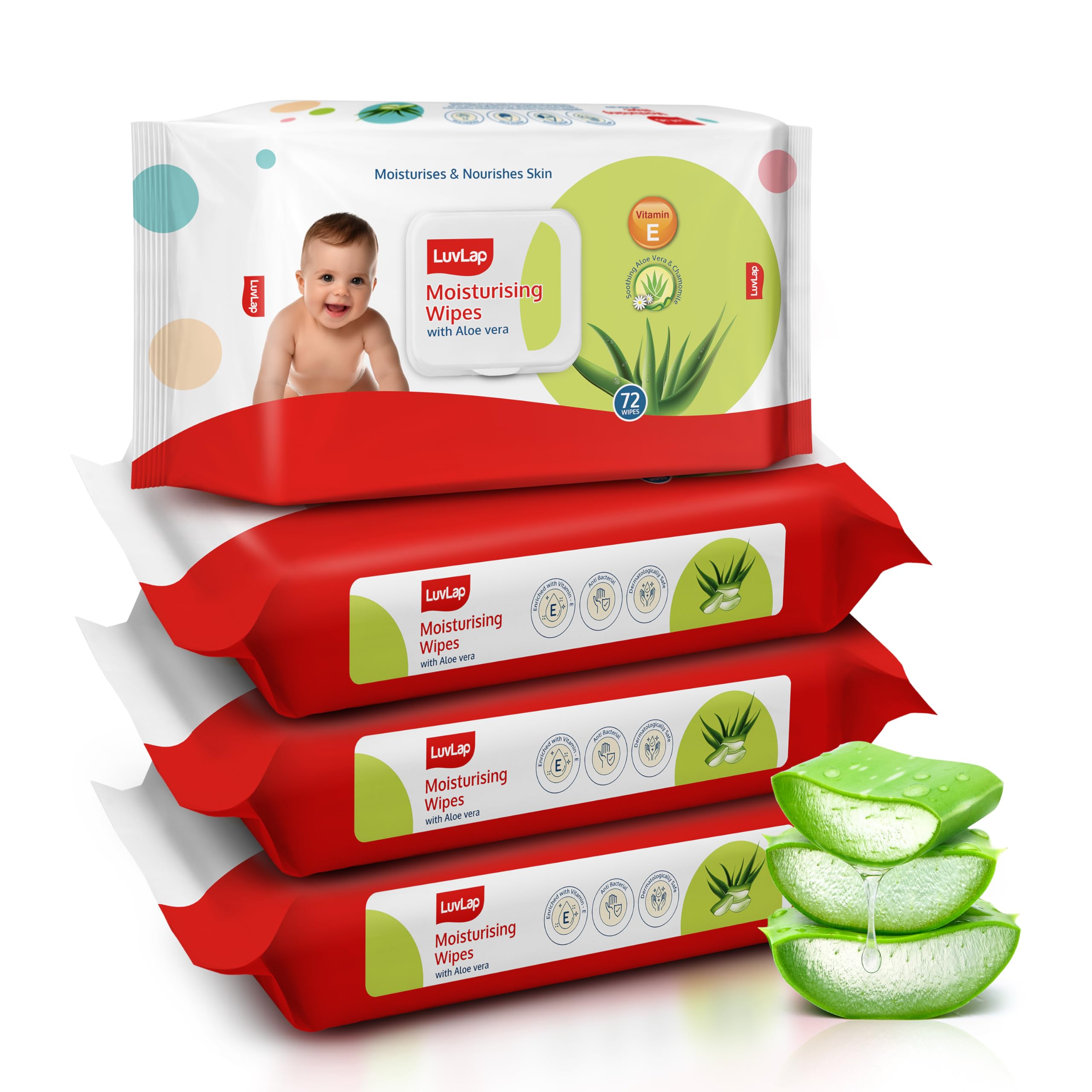 LuvLap Moisturising Wet Wipes with Lid for Baby Skin, Enriched with Aloe Vera, Vitamin E & Chamomile Extract, pH Balanced, Dermatologically Safe, Paraben & Sulphate Free, 72 Wipes, Pack of 4-image-29