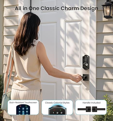 Miniatura 7 de Veise VE06-L - Cerraduras inteligentes con juego de 2 manijas de palanca, control de aplicación, cerrojo de entrada sin llave para puerta delantera,