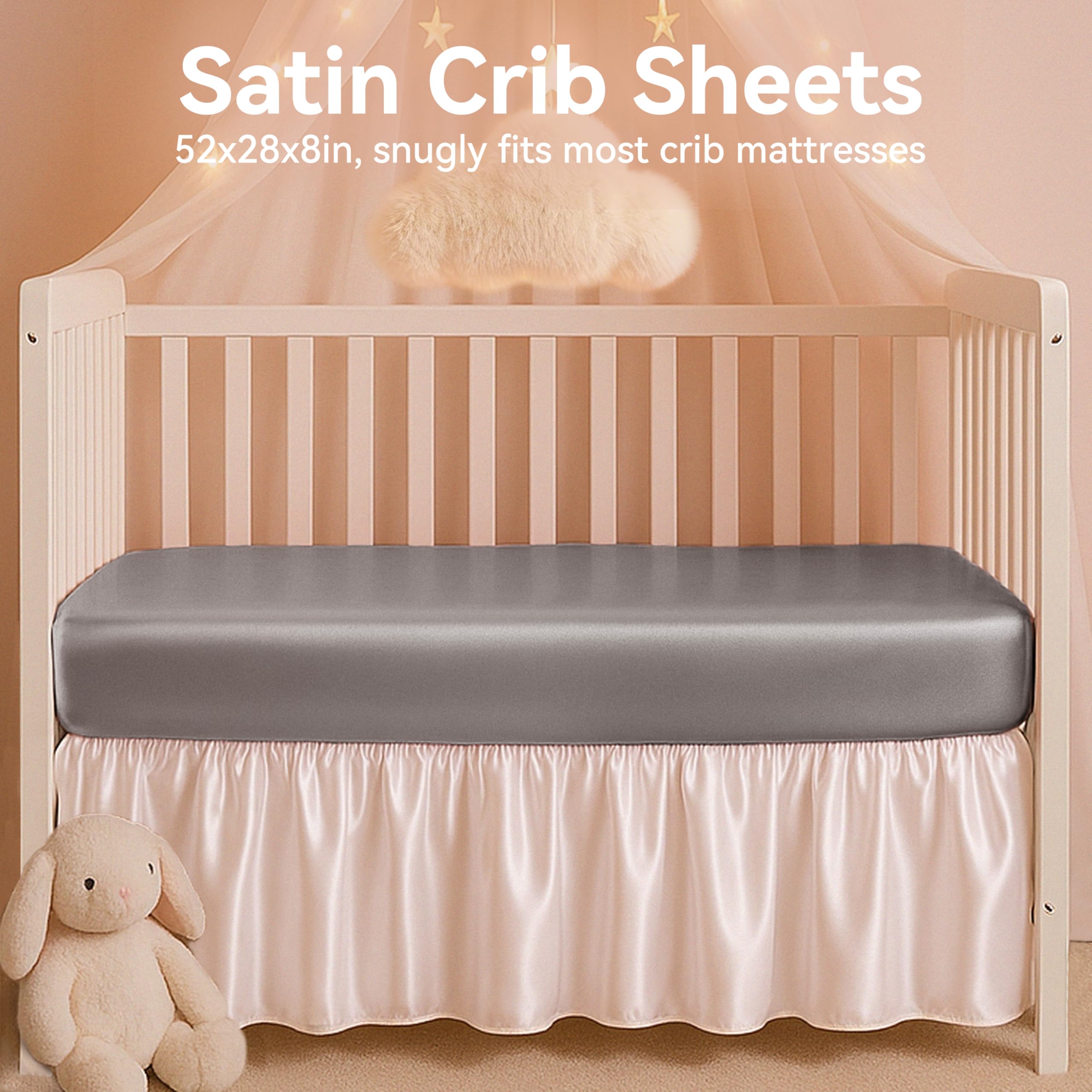 Pro Goleem Sábana bajera de satén suave para cuna, ideal para bebés con cabello sensible, sábana bajera ajustable unisex de 52 x 28 x 8 pulgadas