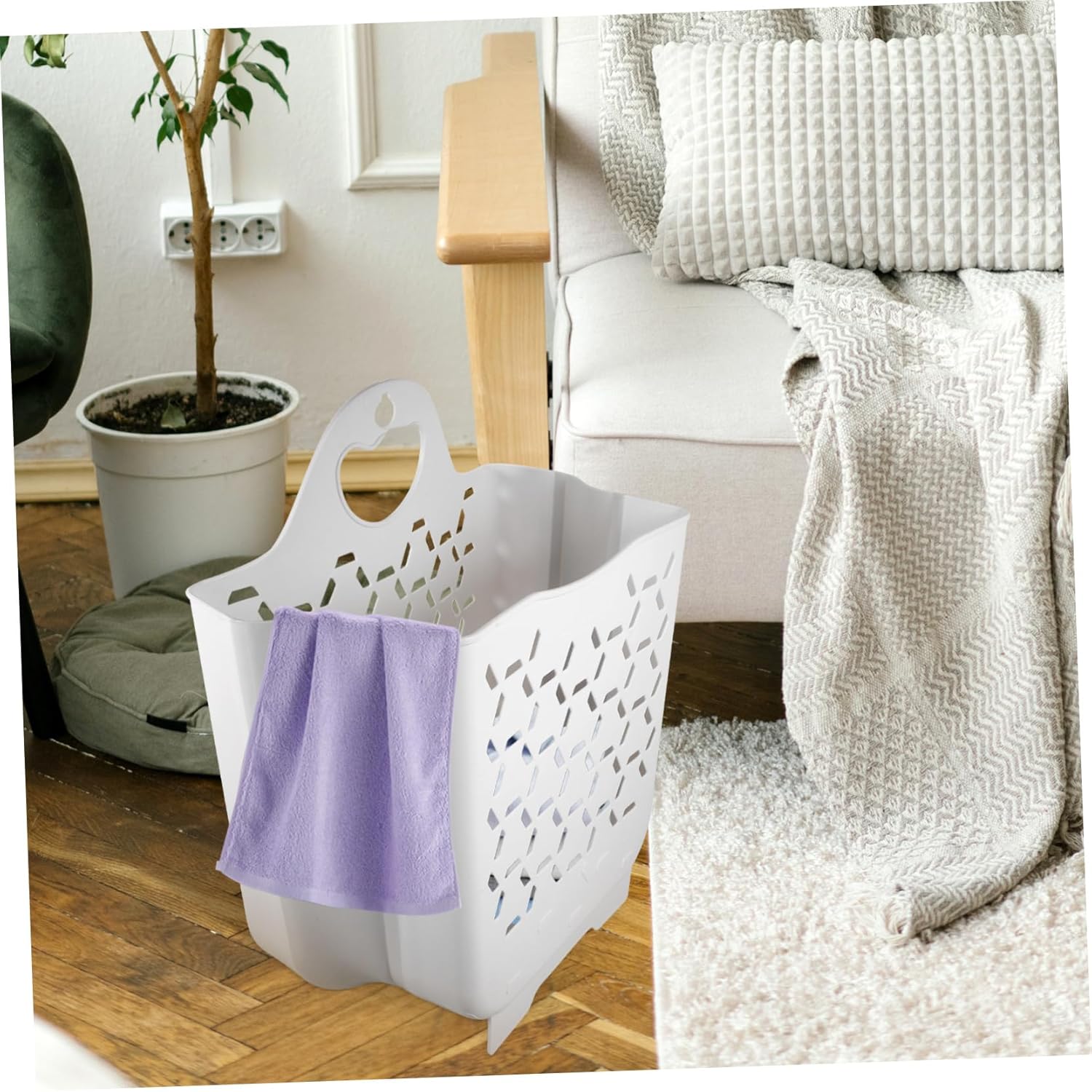 Healifty Wall Mounted Laundry Basket Space Saving Laundry Hamper with Hollow Design for Dry Clothes Medium White Clothes Basket for Bedroom Bathroom and Blankets Storage