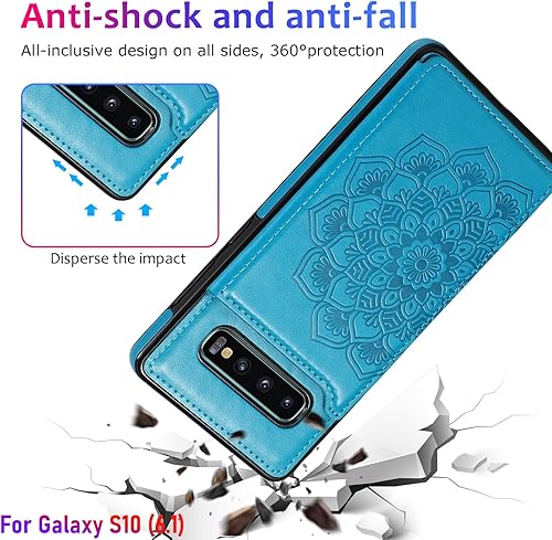 Miniatura 7 de Funda tipo cartera para Galaxy S10 de 6.1 pulgadas con tarjetero, diseño de mandala en relieve de piel sintética con doble cierre magnético, con