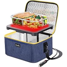 Aotto Heated Lunch Box Food Warmer - 12V/24V 2-in-1 Car Food Warmer with Vehicle Plug - Mini Portable Electric Lunch Box Heater for Men and Women - Reheat & Keep Meals Warm On the Go - Navy Blue