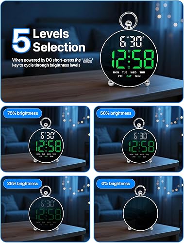 Miniatura 4 de MASHI Reloj despertador digital, reloj despertador LED de 4.4 pulgadas con temporizador, fecha, función de repetición, diseño moderno, soporte de