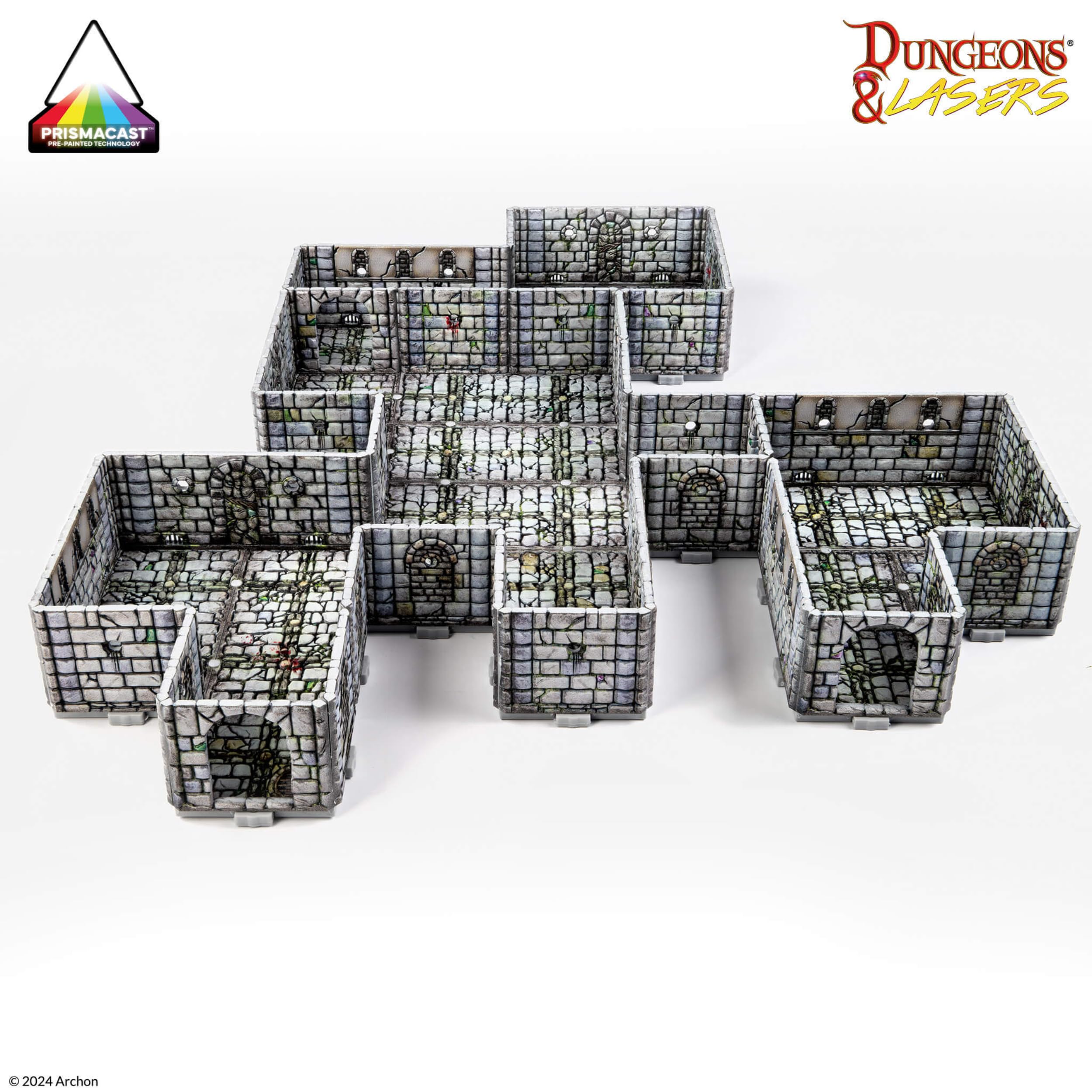 Dungeons & Lasers Set di terreno preverniciato per giochi di ruolo DND e da tavolo, 5E, compatibile con miniature in scala da 28 mm-32 mm, design modulare per un montaggio rapido (Fantasy Dungeon)
