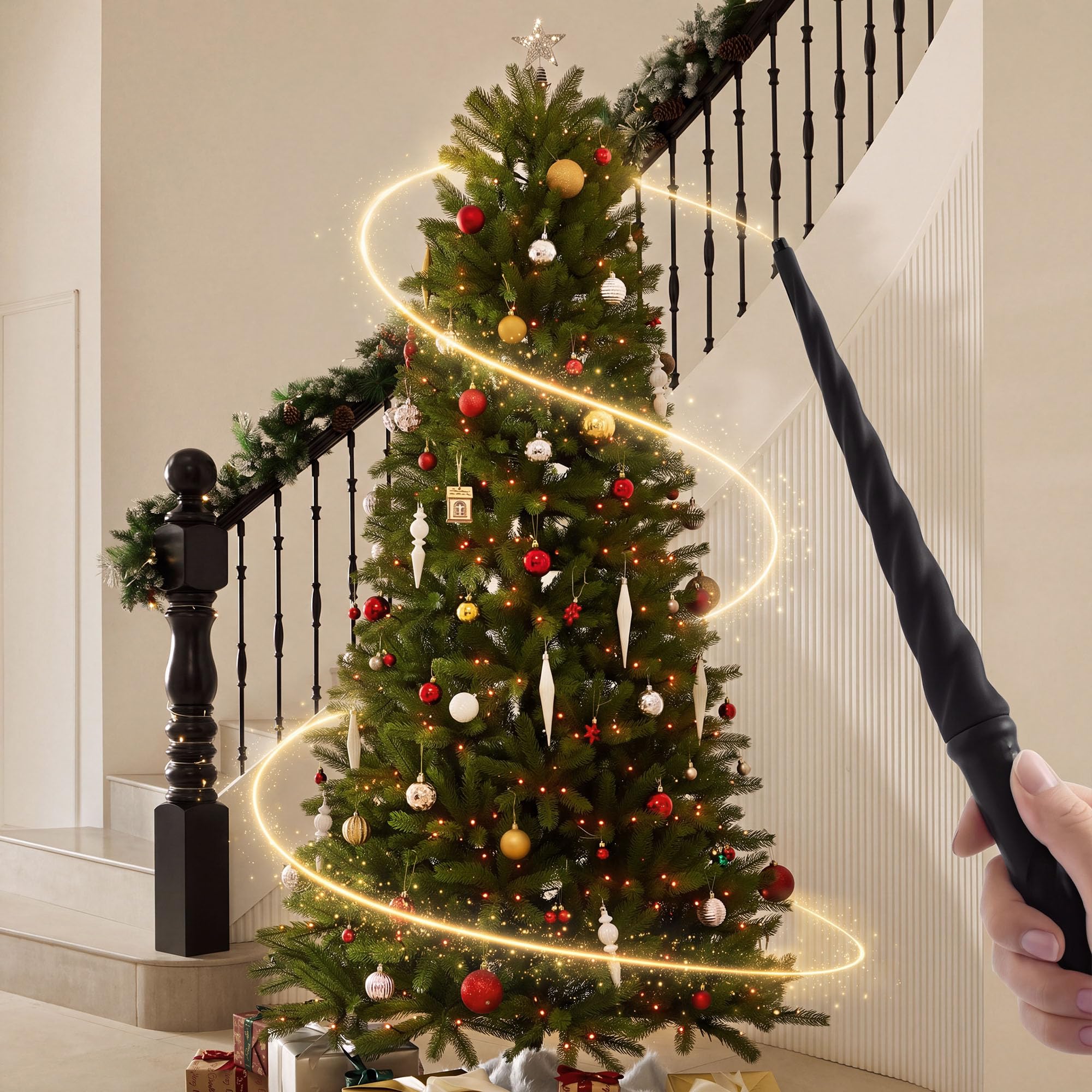 HERNEST 7.5ft Pre-Lit Artificial Christmas Tree with Magic Wand &amp; Remote