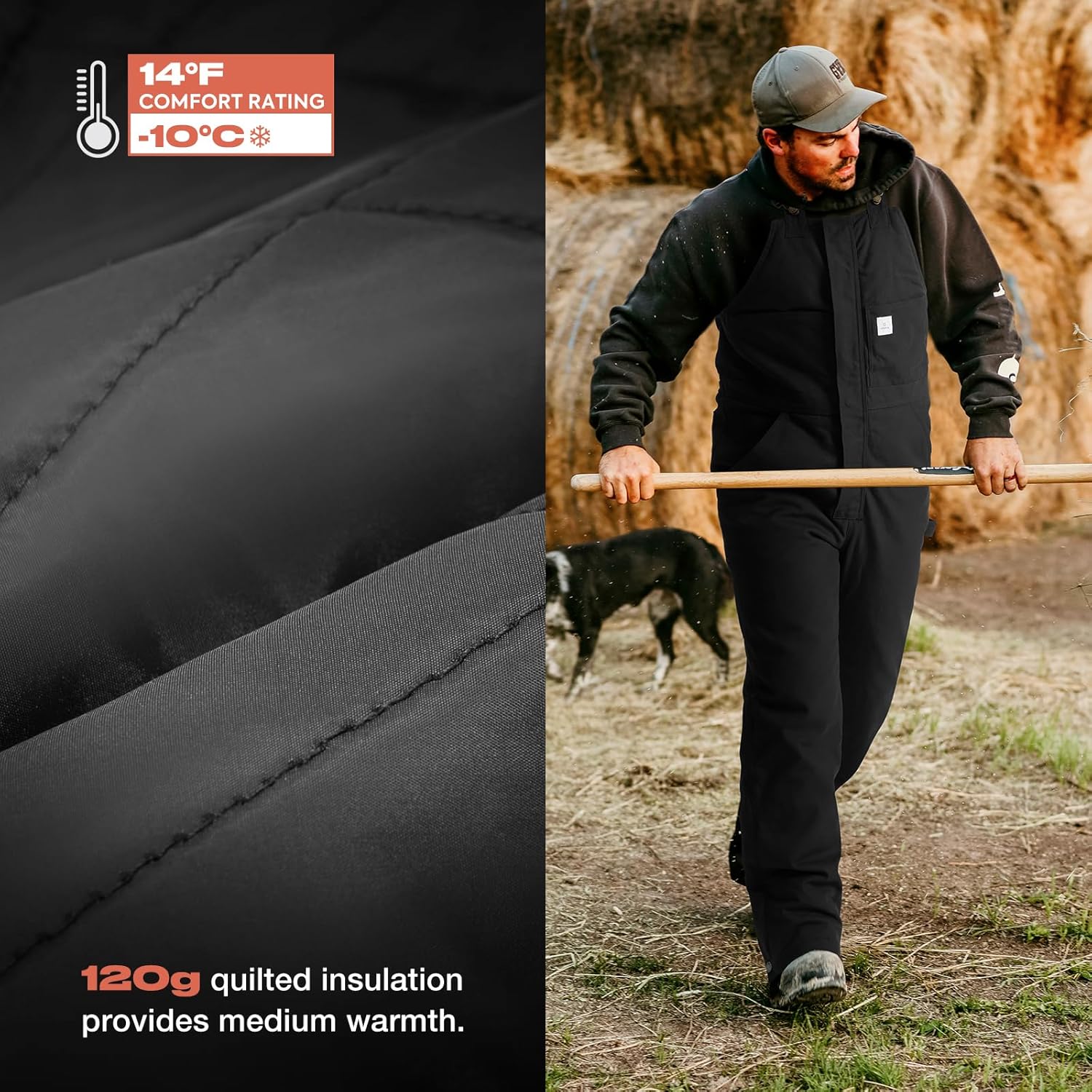 HISEA Men's Insulated Bib Overalls, Winter Water Resistant Duck Canvas Overall, Loose Fit Utility Workwear for Cold Weather - Image 5