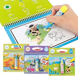 Joyfia Water Drawing Books, Mess-Free Coloring Books for Toddlers, Water Doodle Painting Board with Pen, Educational Toys Birthday Gift for Kids Girls Boys (Dinosaur & Cartoon & Vehicle)