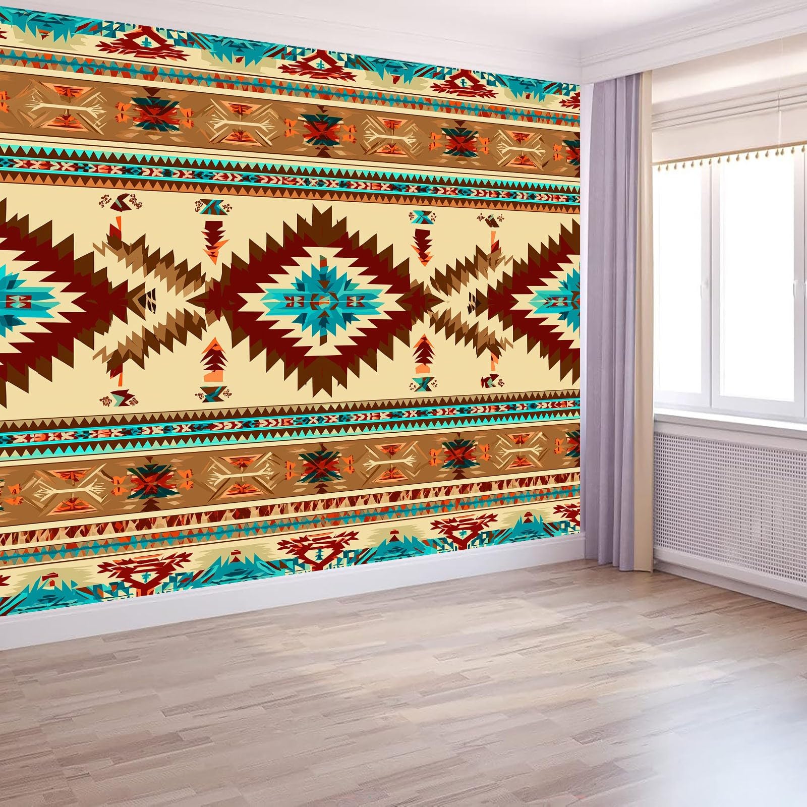 Générique Panoramiczna tapeta 200 x 140 cm tradycyjna retro tkanina plemienna obramowanie - tapeta z efektem 3D gobelin ścienny z włókniny - dekoracja ścienna do salonu, sypialni i kuchni brązowa
