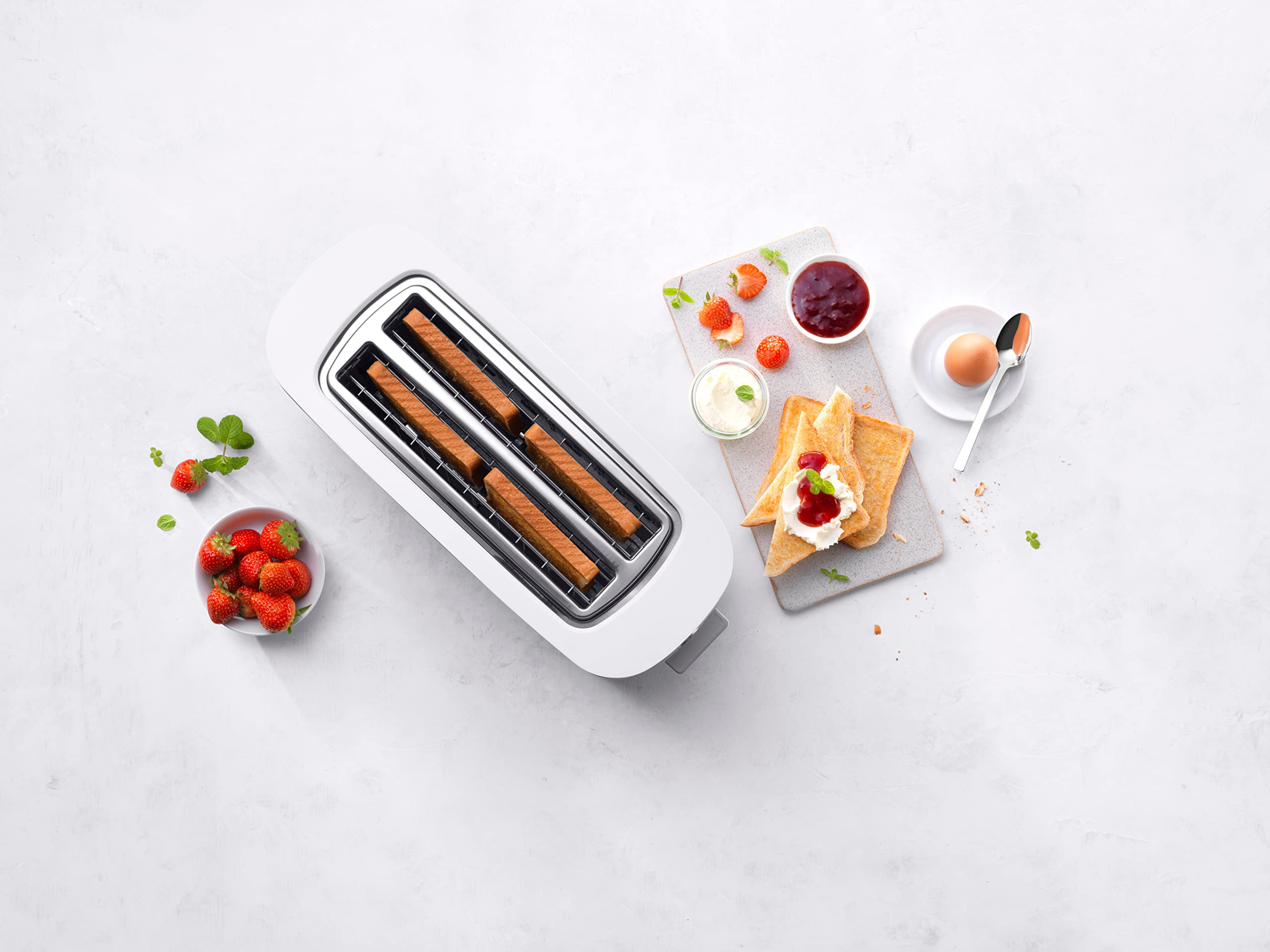 ZWILLING Toster ENFINIGY z 3 automatycznymi programami, funkcja brązowienia i wyłączania 7 stopni, toster z długimi szczelinami na 4 krótkie lub 2 długie plastry, (wysokość) 20,6 x 40,7 x 16,8 cm, srebrny
