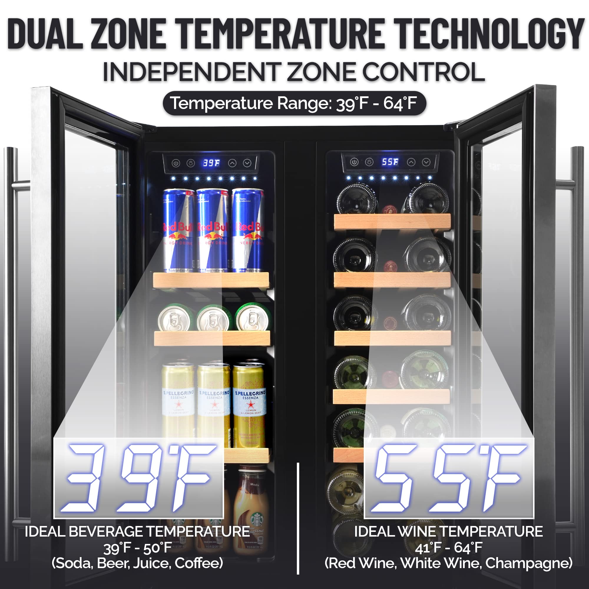 Zulay 24” Dual Zone Wine Cooler Refrigerator - Stainless Steel Beverage Refrigerator with Glass Doors for 88 Cans & 40 Bottles - Freestanding Memory Temperature Control Wine & Beverage Cooler on Fridge.com