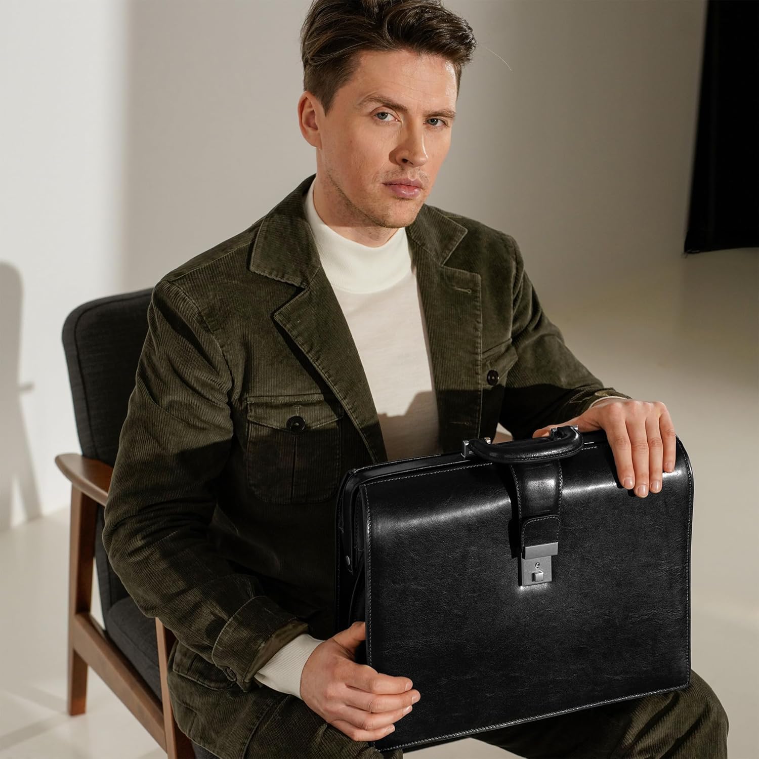 Time Resistance Leather Lawyer Briefcase - Italian Handmade Laptop Briefcase for Men and Women - Attache Case - Doctor Bag - Image 2