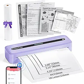 COLORWING Impressoras portáteis sem fio para viagens, mini impressora compacta 300DPI sem tinta, impressora térmica Bluetooth compatível com smartphone Android e iOS e tablet e laptop - roxo